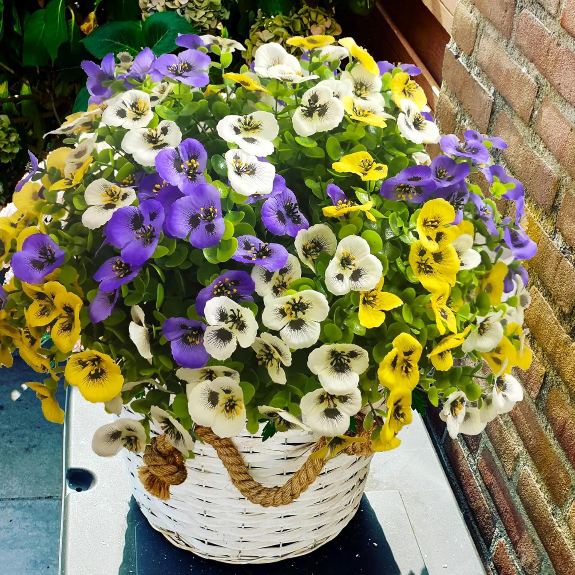 14 Pcs Artificial Pansies Outdoor Flowers UV Resistant Silk Faux Plants for Porch Garden Decor - 6