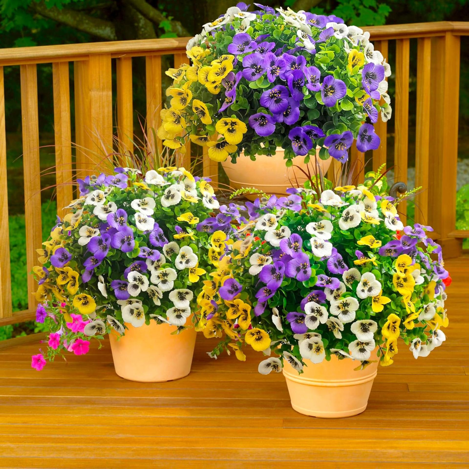 14 Pcs Artificial Pansies Outdoor Flowers UV Resistant Silk Faux Plants for Porch Garden Decor - 7