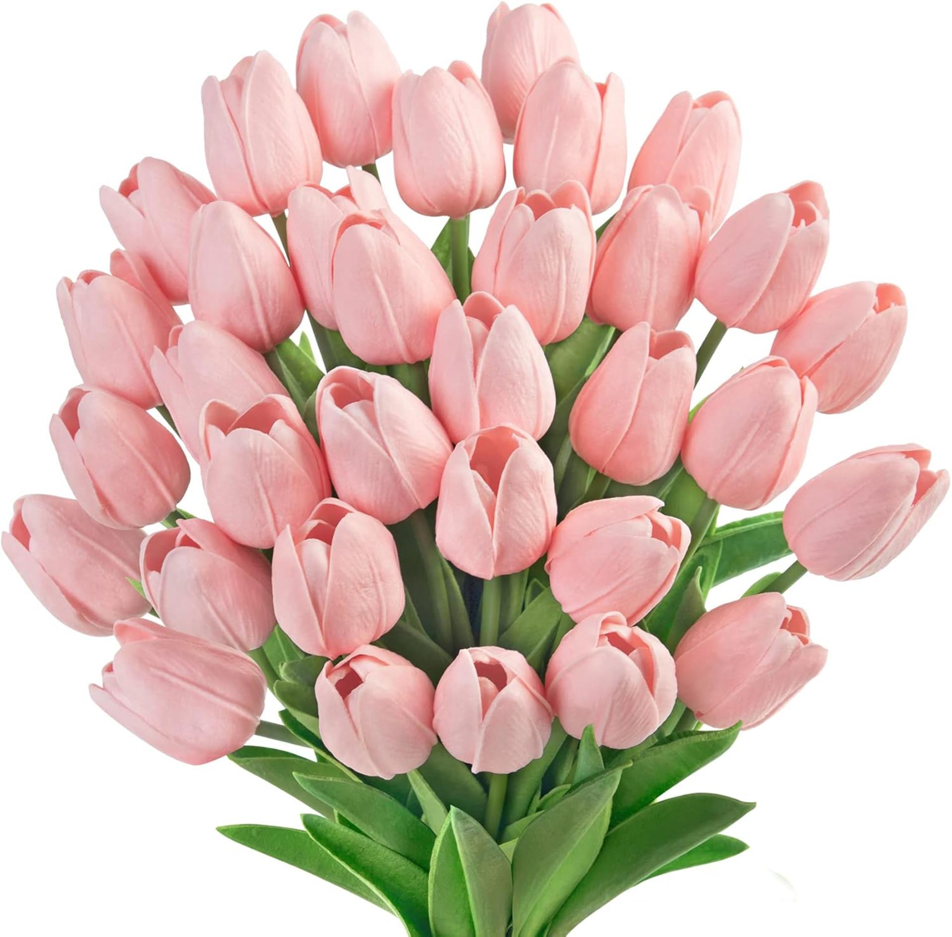 30 Pcs Pink Artificial Tulips Real Touch PU Fake Flowers for Home Wedding Party Decor