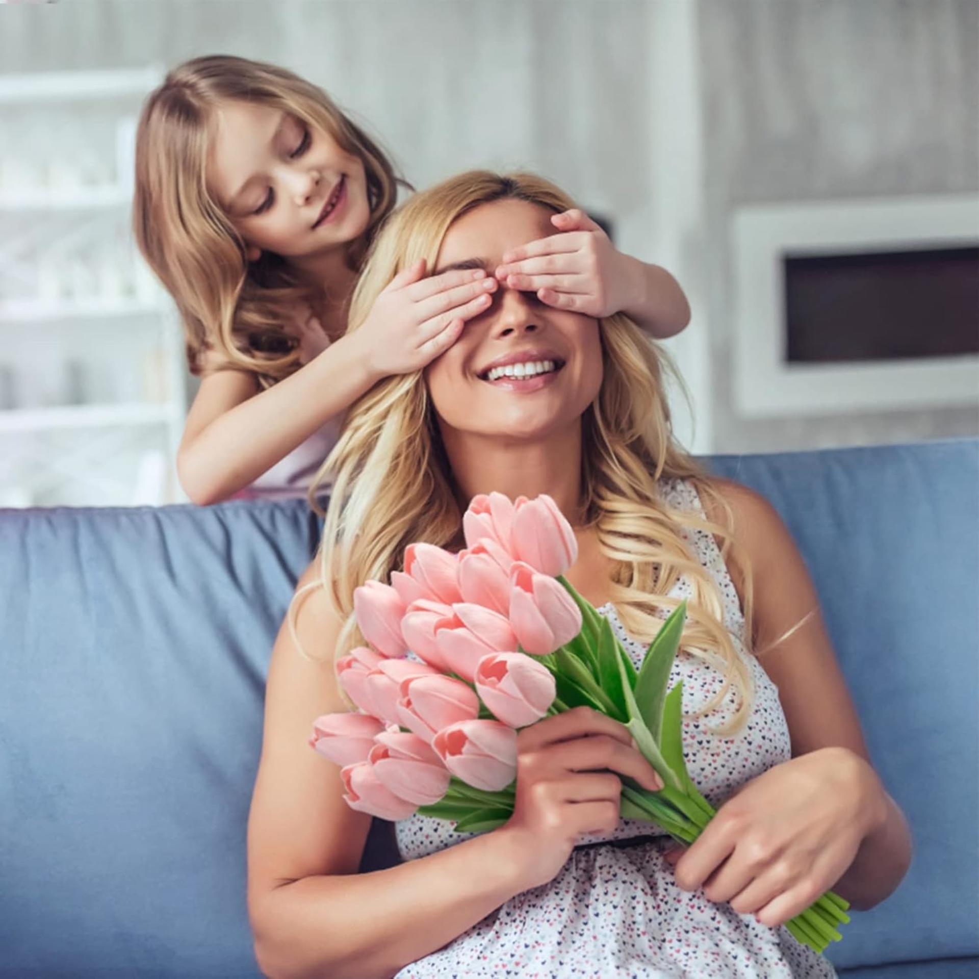 30 Pcs Pink Artificial Tulips Real Touch PU Fake Flowers for Home Wedding Party Decor - 5