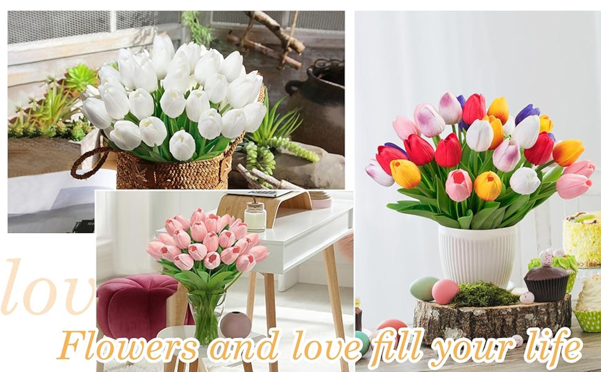 30 Pcs Pink Artificial Tulips Real Touch PU Fake Flowers for Home Wedding Party Decor detail 7