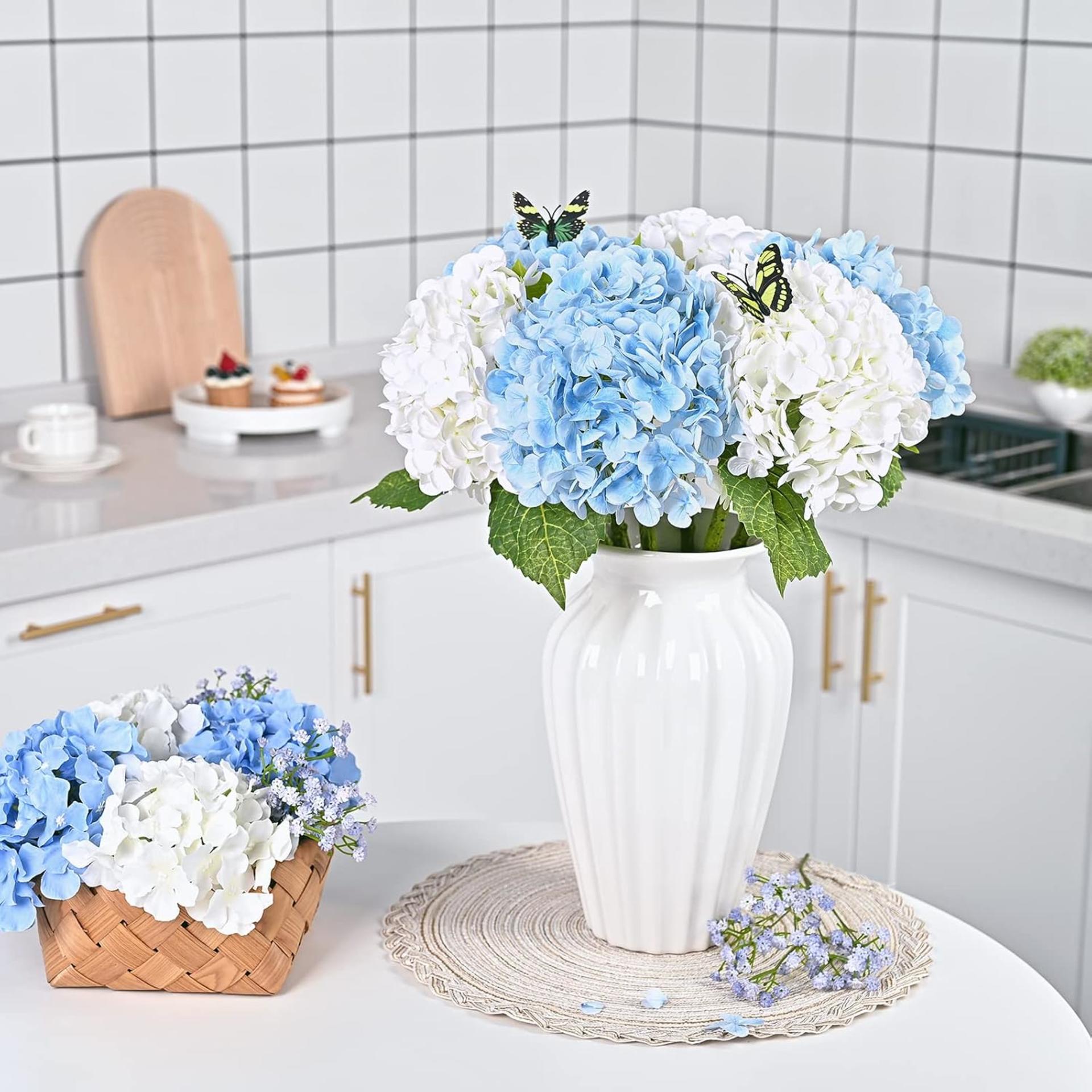 Real Touch Blue Hydrangea Artificial Flowers with 3D Butterflies, 21" Faux Latex Hydrangeas, 4 Pcs - 5