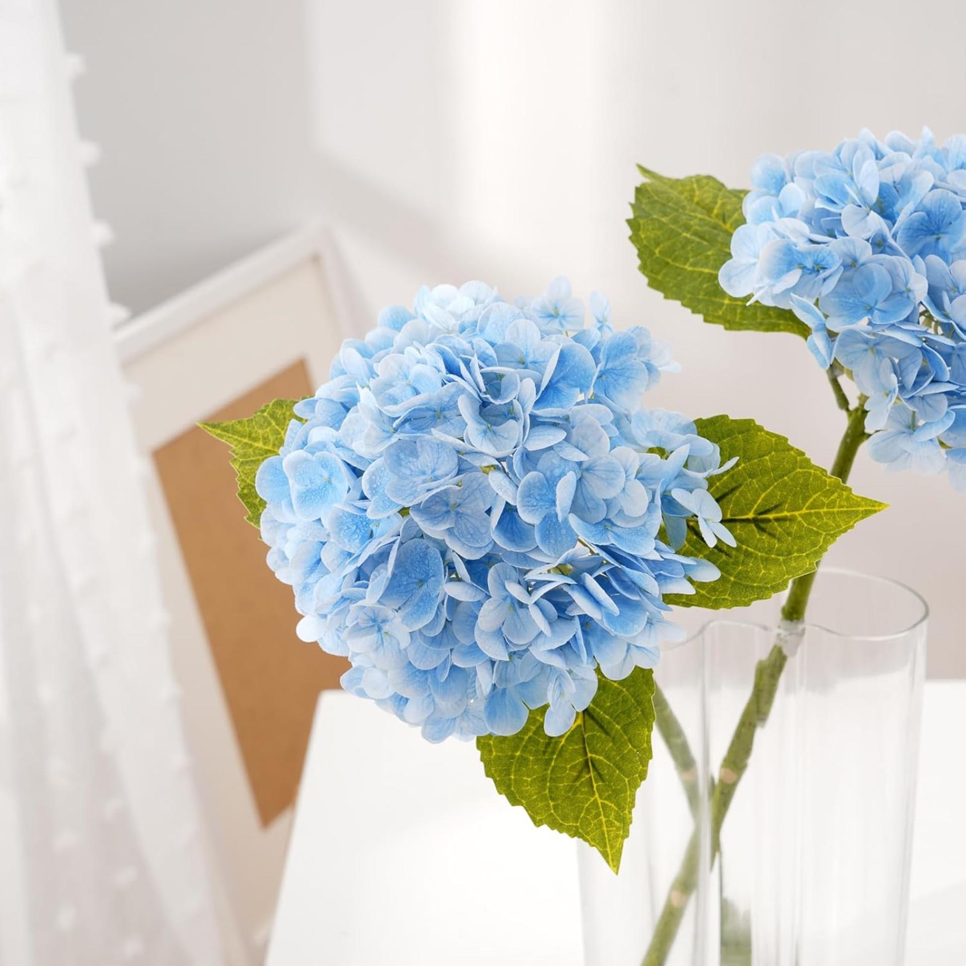 Real Touch Blue Hydrangea Artificial Flowers with 3D Butterflies, 21" Faux Latex Hydrangeas, 4 Pcs - 6