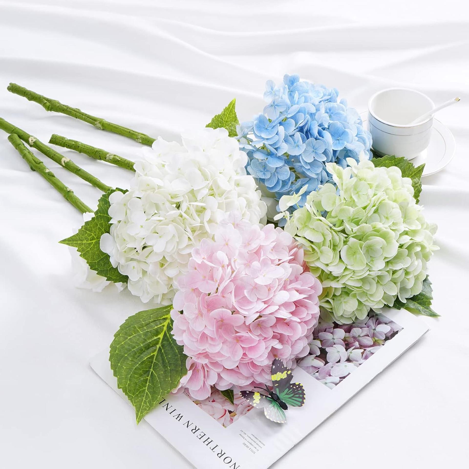 Real Touch Blue Hydrangea Artificial Flowers with 3D Butterflies, 21" Faux Latex Hydrangeas, 4 Pcs - 7
