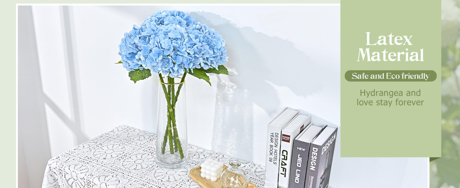 Real Touch Blue Hydrangea Artificial Flowers with 3D Butterflies, 21" Faux Latex Hydrangeas, 4 Pcs detail 1