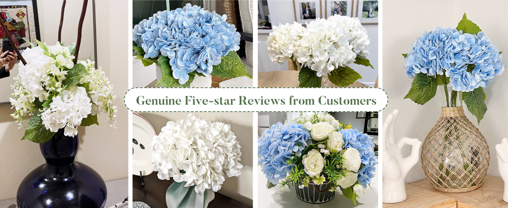 Real Touch Blue Hydrangea Artificial Flowers with 3D Butterflies, 21" Faux Latex Hydrangeas, 4 Pcs detail 9