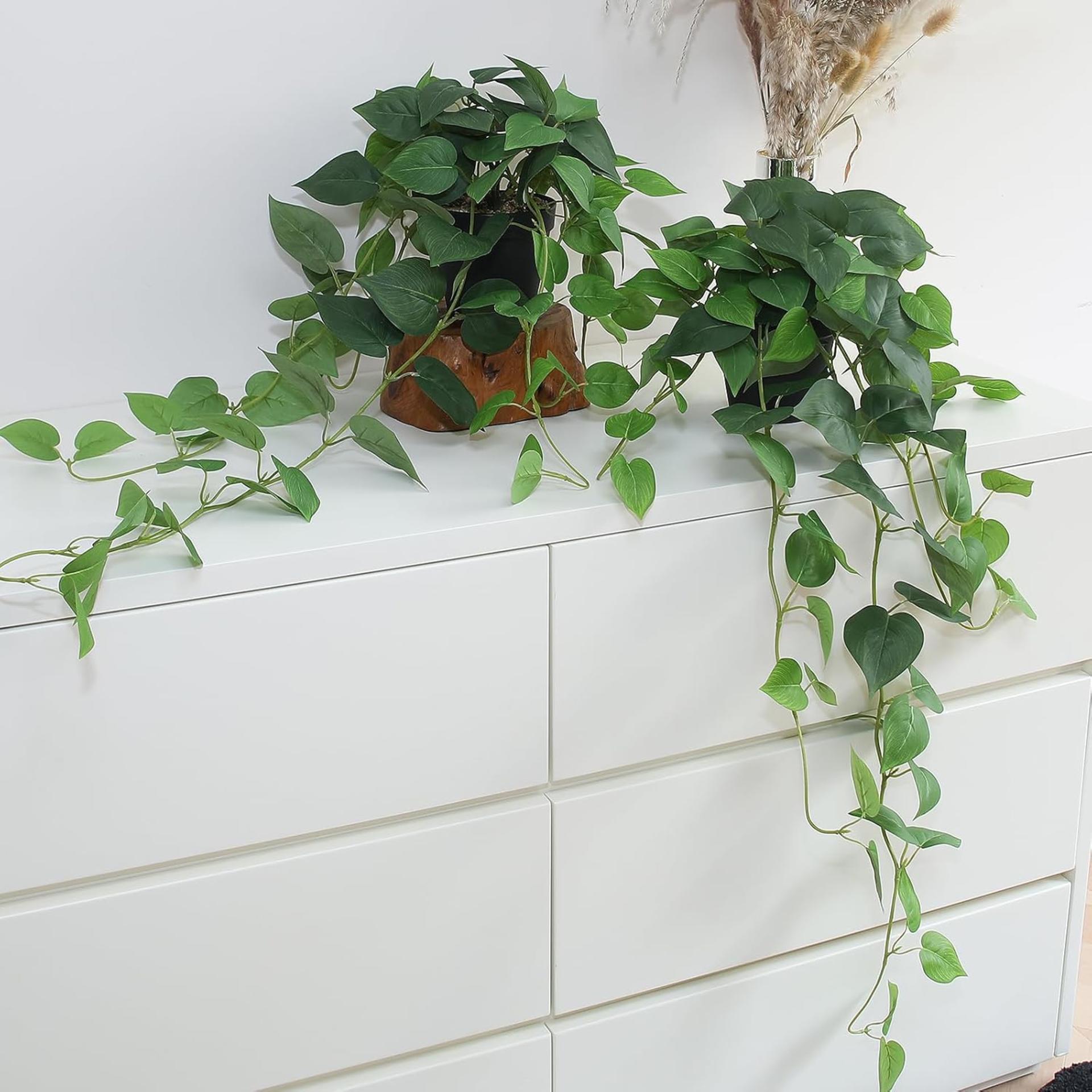 Set of 2 Artificial Hanging Pothos Plants - 33" Realistic Faux Ivy Vines with Pots for Home Office