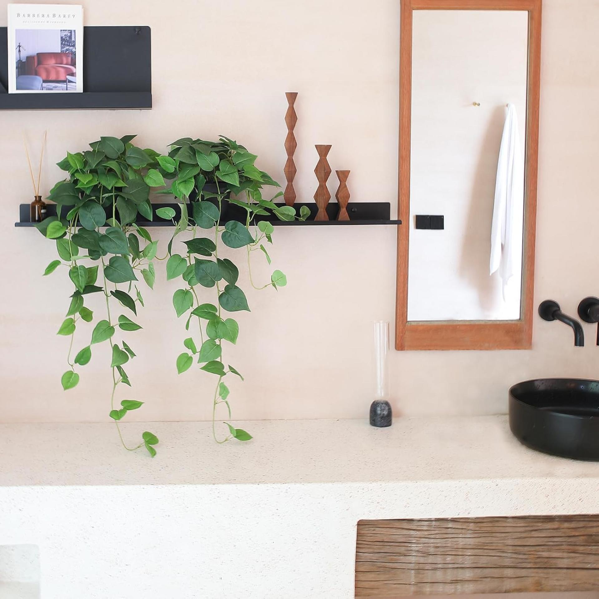 Set of 2 Artificial Hanging Pothos Plants - 33" Realistic Faux Ivy Vines with Pots for Home Office - 6