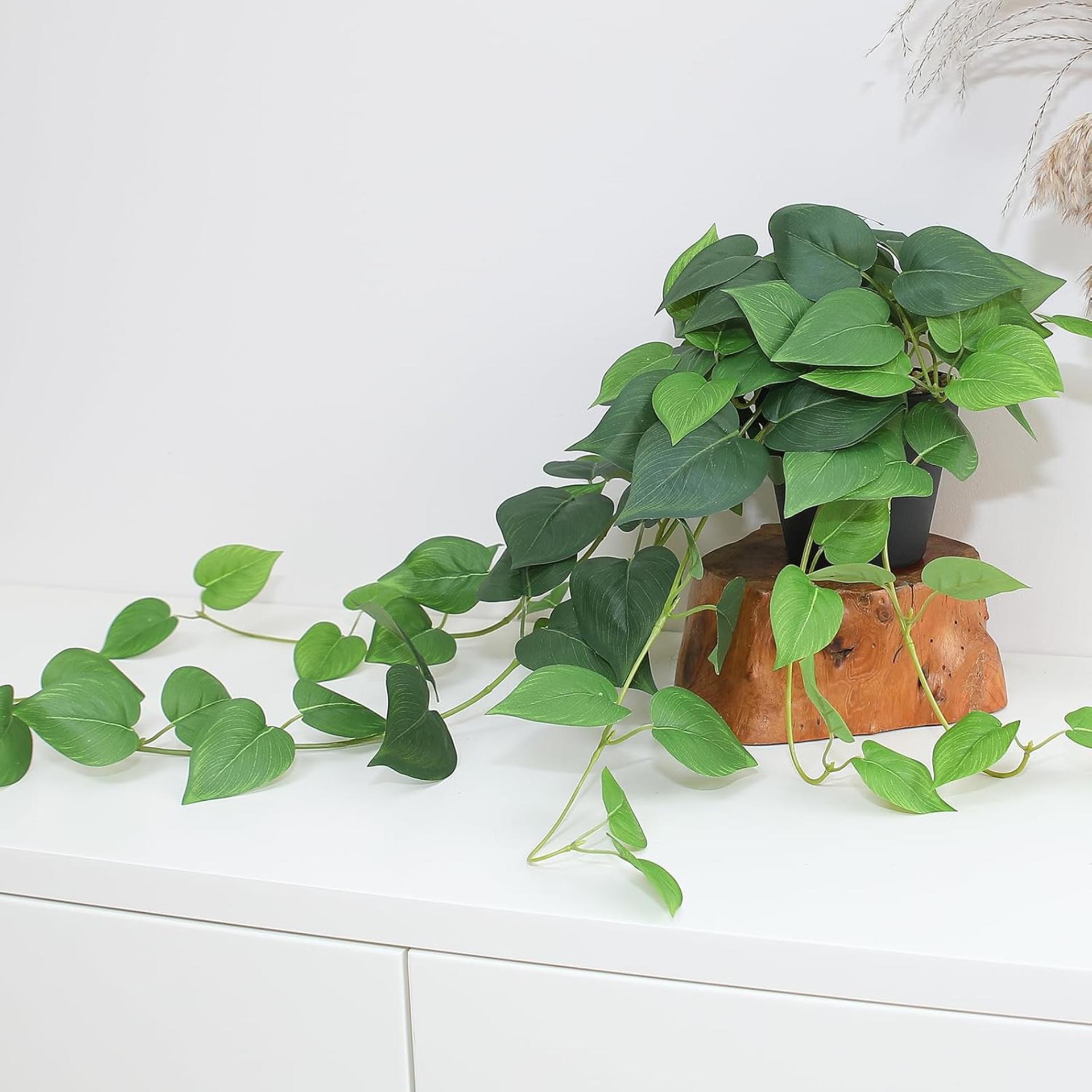 Set of 2 Artificial Hanging Pothos Plants - 33" Realistic Faux Ivy Vines with Pots for Home Office - 5