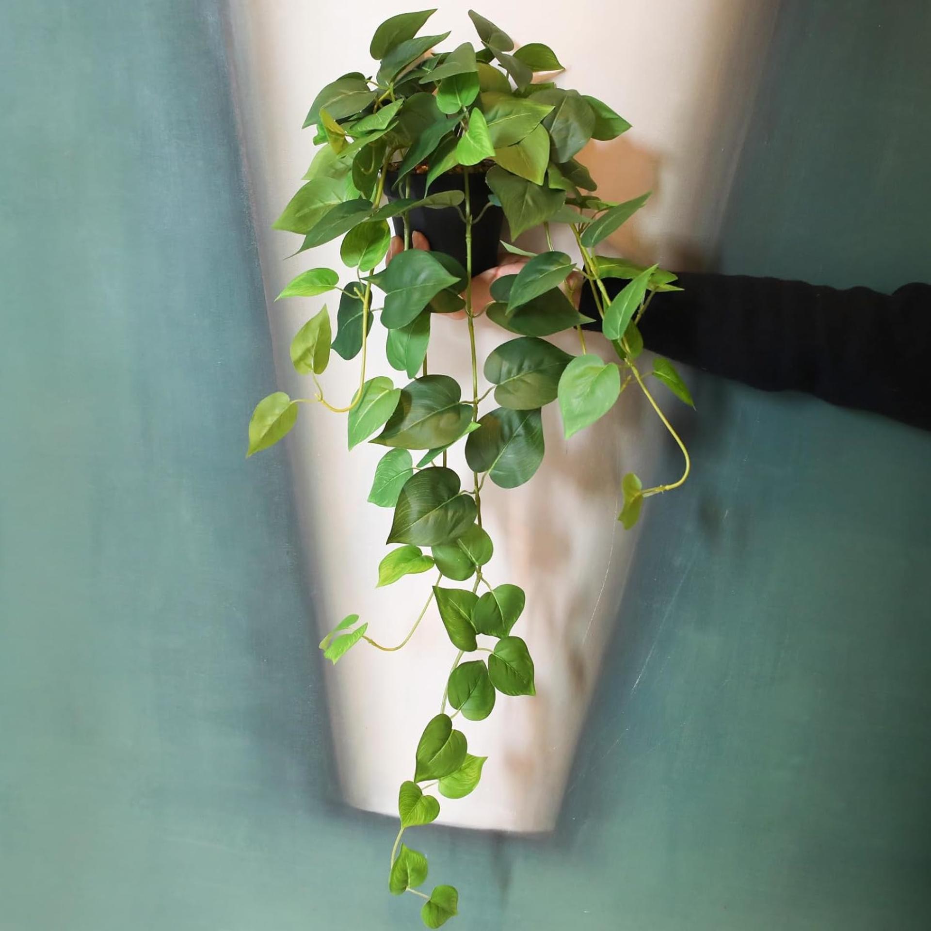 Set of 2 Artificial Hanging Pothos Plants - 33" Realistic Faux Ivy Vines with Pots for Home Office - 7