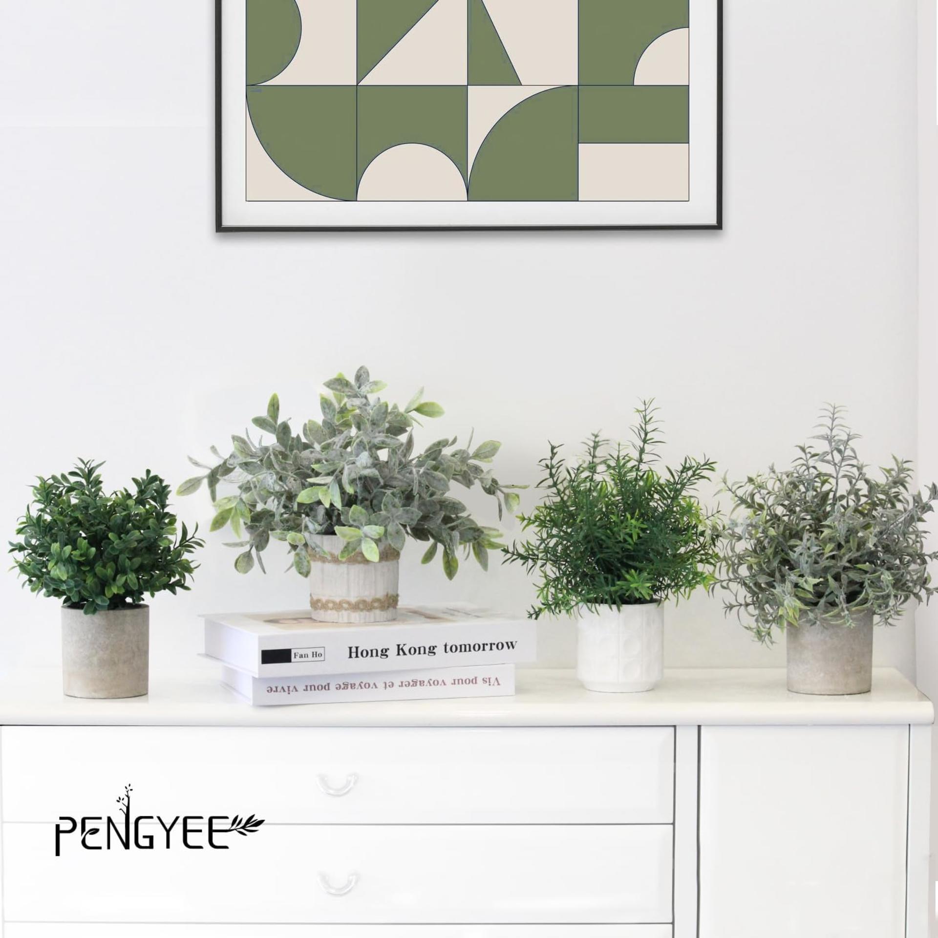 4 Pack Small Artificial Plants in Pulp Pots, Realistic Faux Greenery for Home & Office Decor - 6