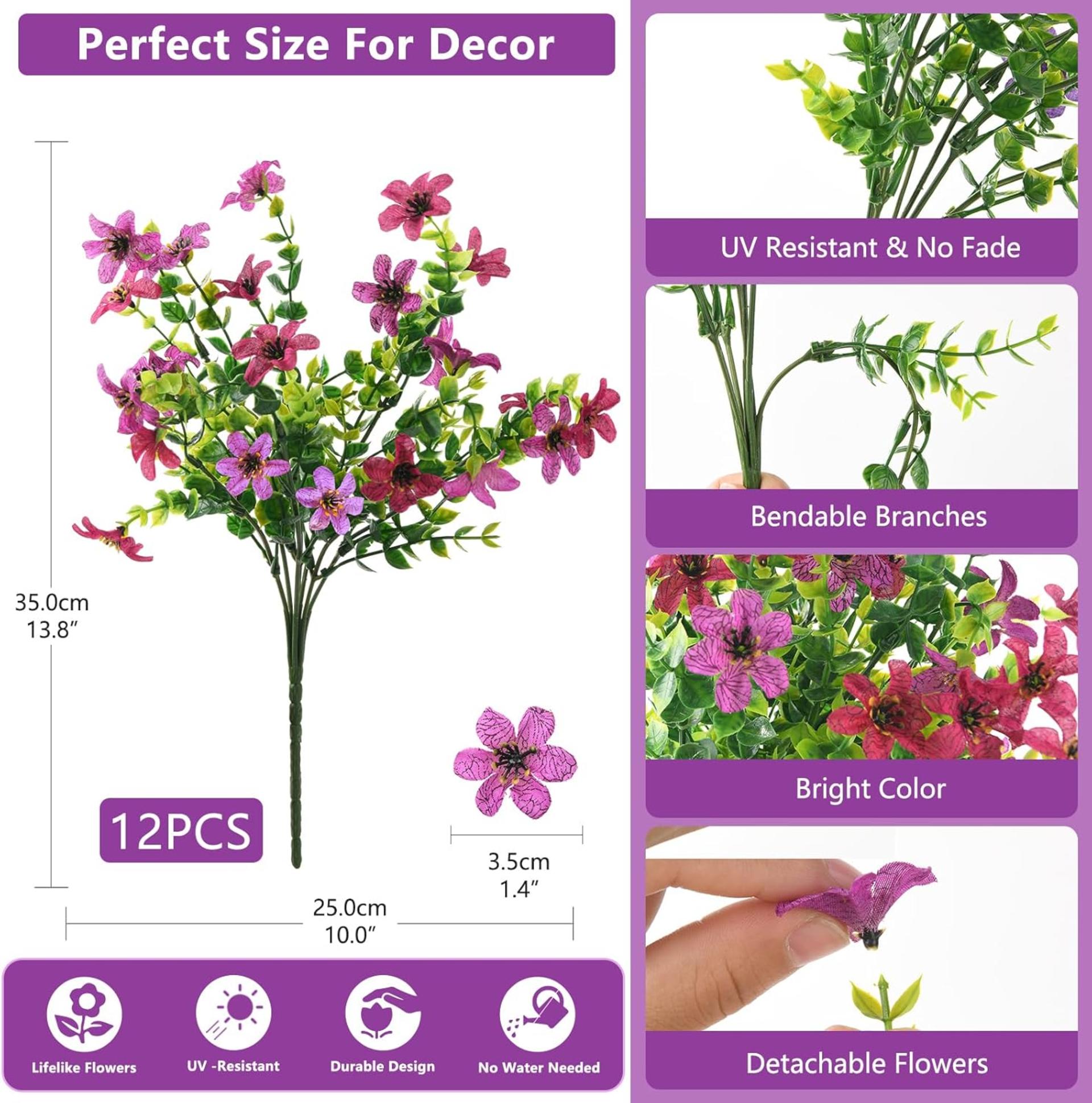 12 Bundles Artificial Flowers for Outdoors, UV Resistant Multicolor Faux Silk Plants for Decor - 2