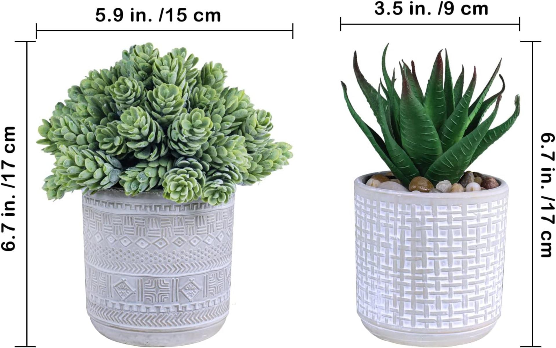 Set of 3 Artificial Potted Succulents with Geometric Concrete Pots for Home Office Decor - 3