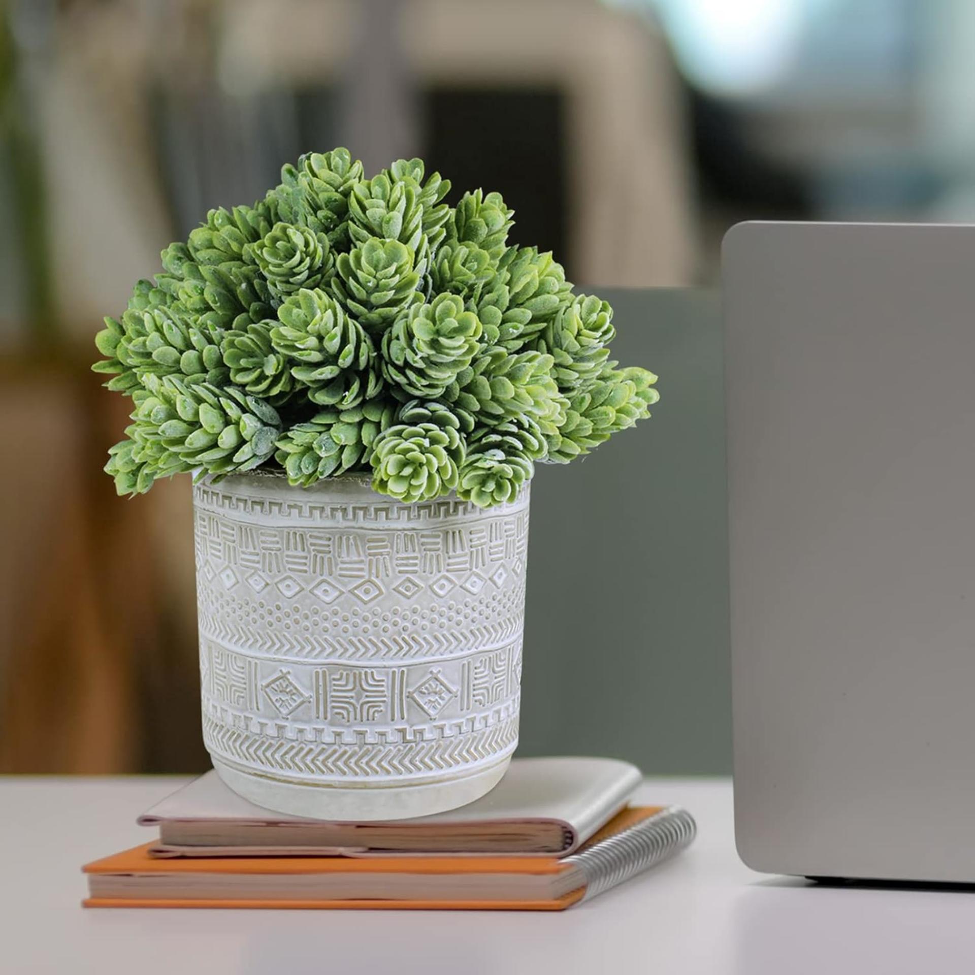 Set of 3 Artificial Potted Succulents with Geometric Concrete Pots for Home Office Decor - 7