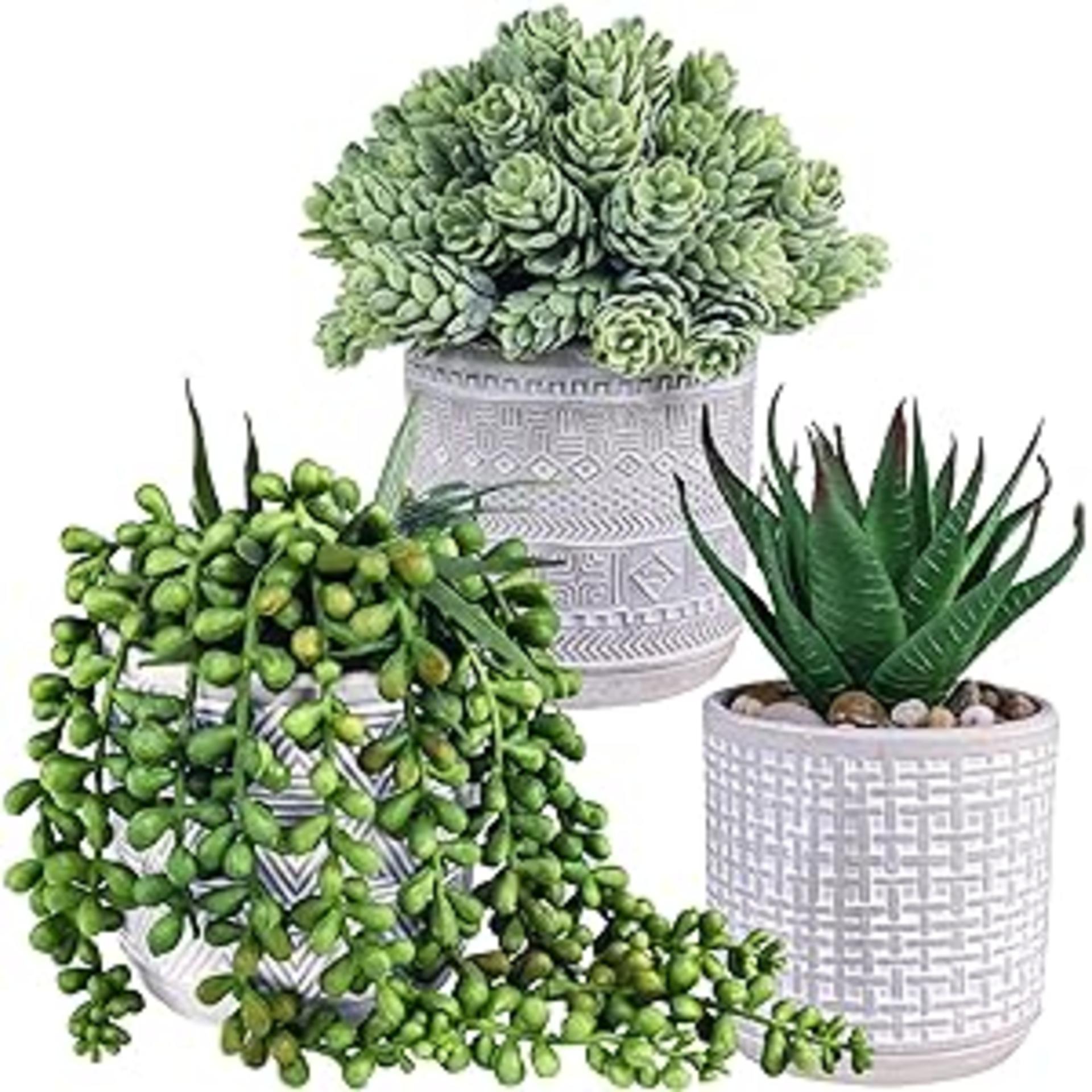 Set of 3 Artificial Potted Succulents with Geometric Concrete Pots for Home Office Decor detail 2