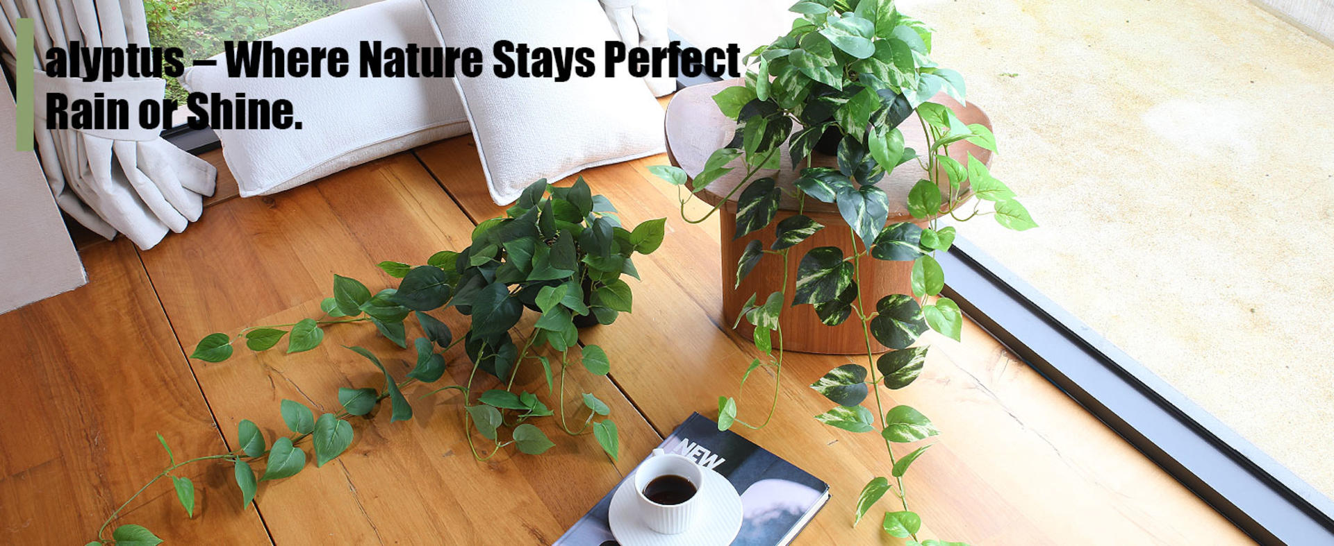 Set of 2 Artificial Pothos Hanging Plants - 33" Realistic Silk Ivy Vines with Pots detail 1