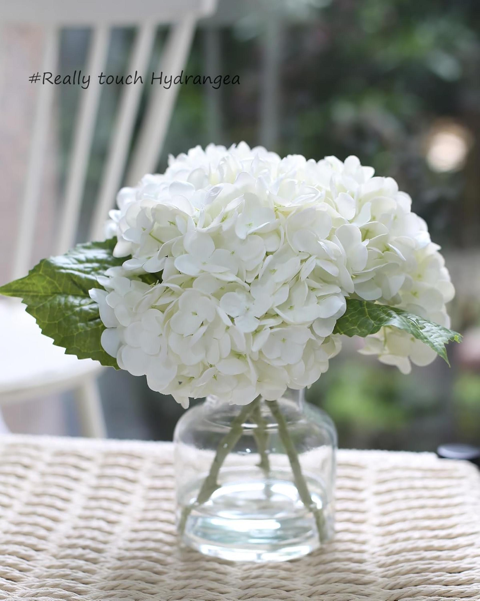 Real Touch Artificial White Hydrangea in Vase, Lifelike Silk Flowers Centerpiece for Home Decor - 2