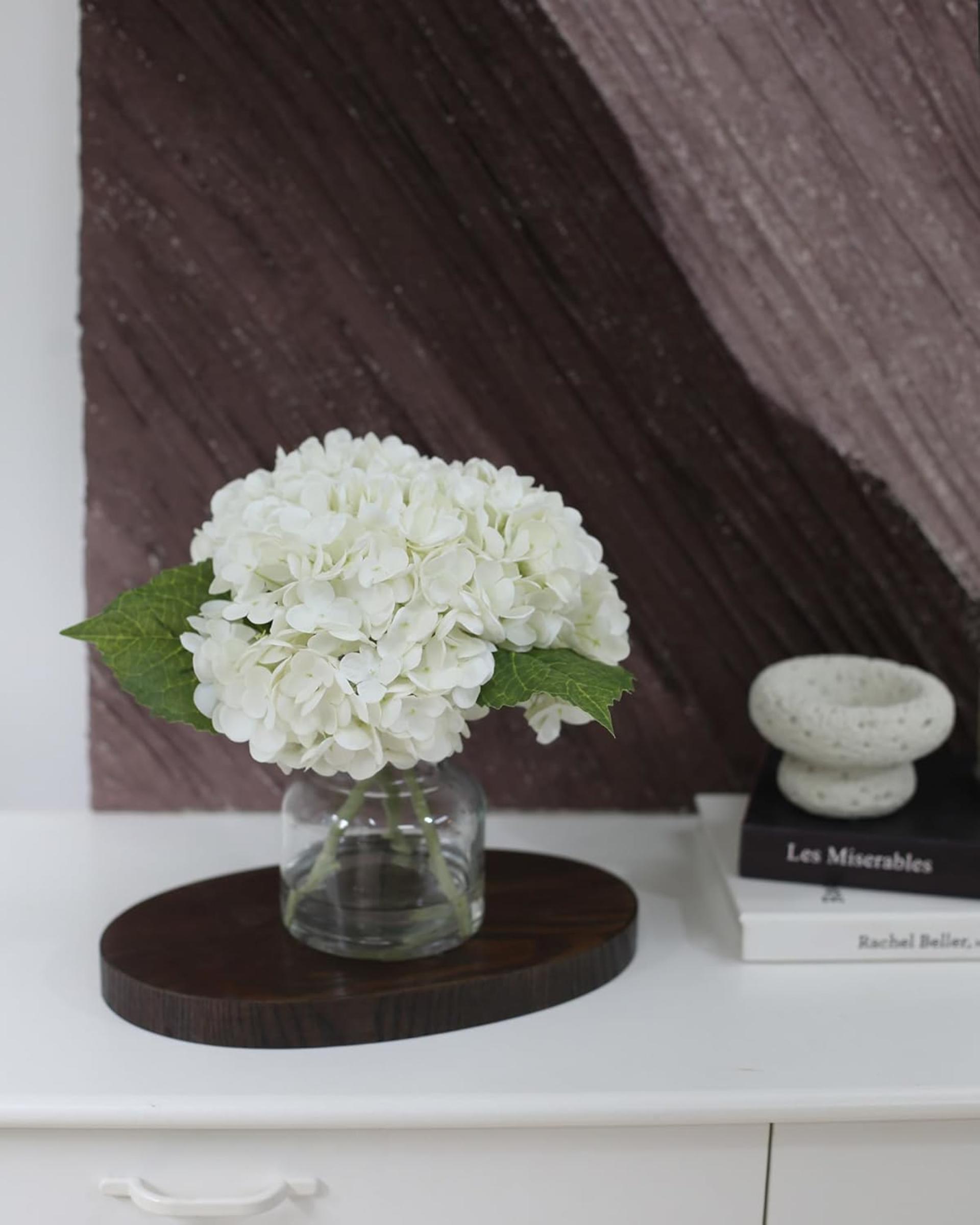 Real Touch Artificial White Hydrangea in Vase, Lifelike Silk Flowers Centerpiece for Home Decor - 5