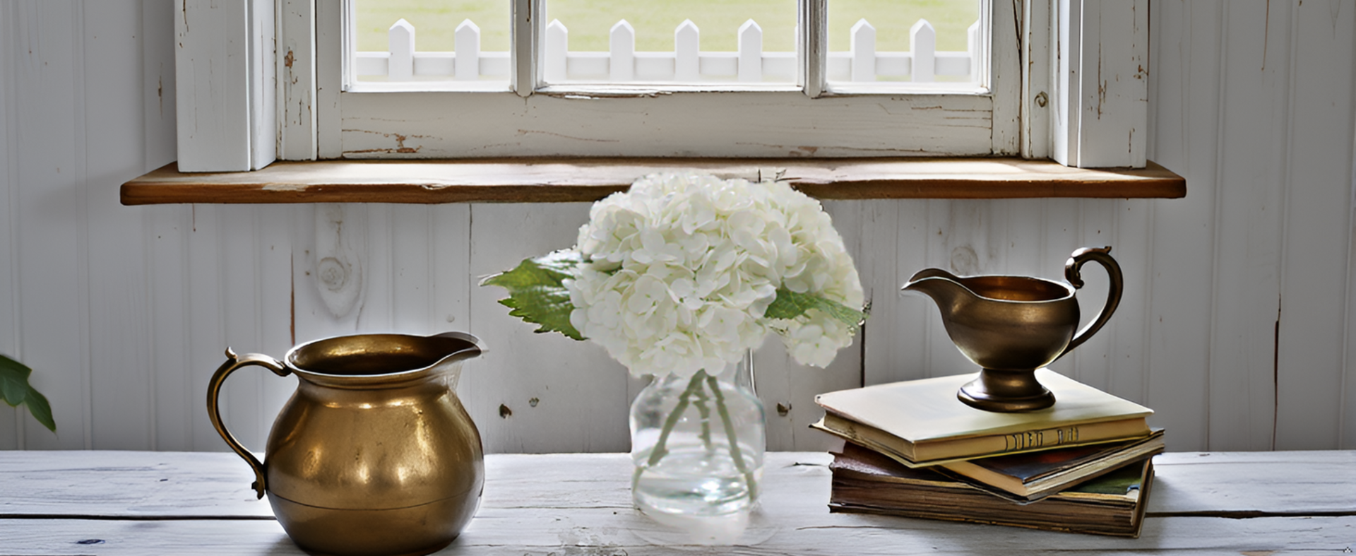 Real Touch Artificial White Hydrangea in Vase, Lifelike Silk Flowers Centerpiece for Home Decor detail 2