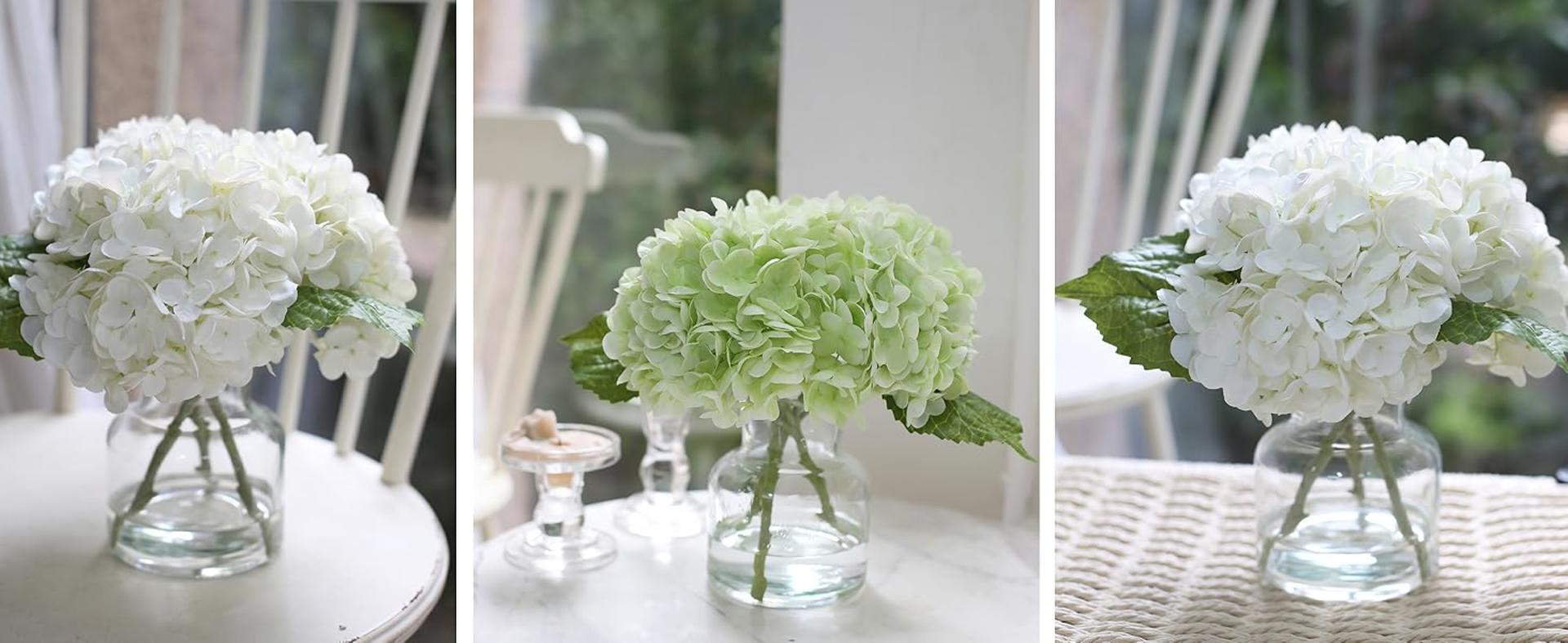 Real Touch Artificial White Hydrangea in Vase, Lifelike Silk Flowers Centerpiece for Home Decor detail 5