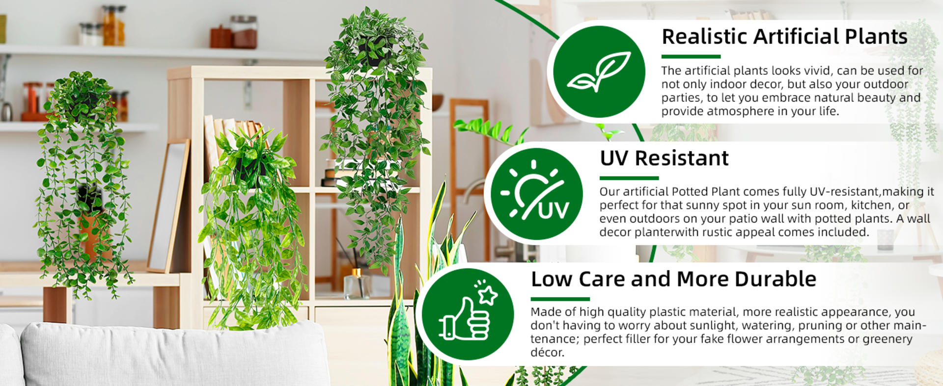 4 Pack Artificial Hanging Plants with Pots, Faux Eucalyptus and Mandala Greenery for Home Decor detail 2