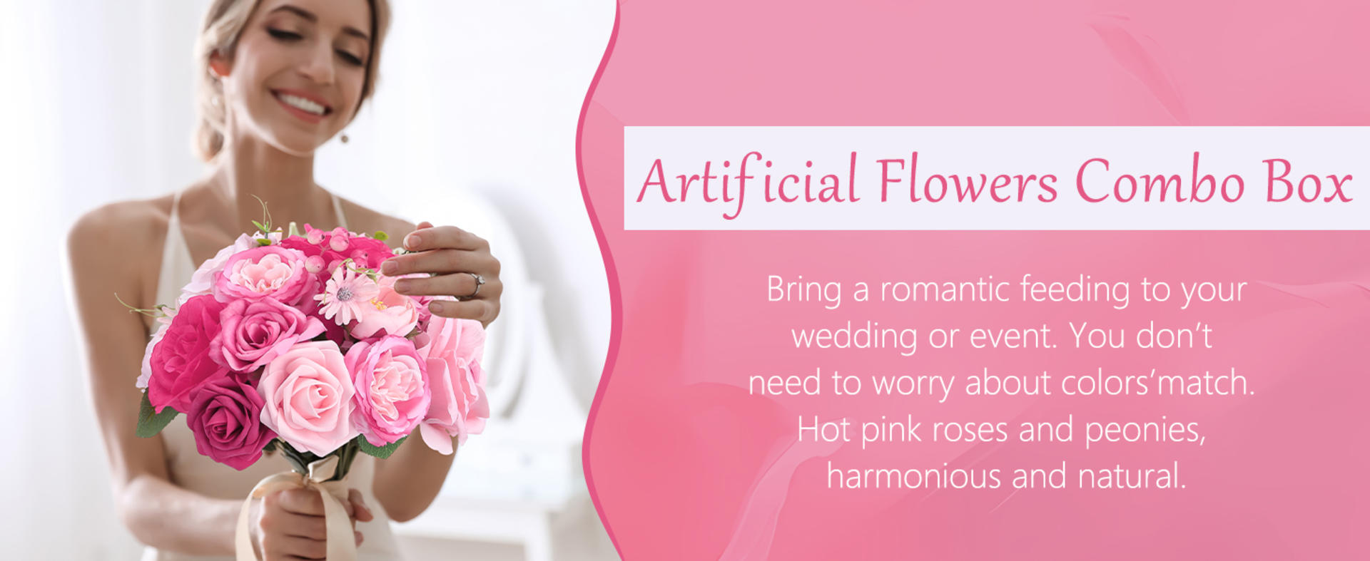 Pink & Hot Pink Artificial Flowers Combo Box - Silk Roses, Peonies & Hydrangeas for DIY Wedding Decor detail 2