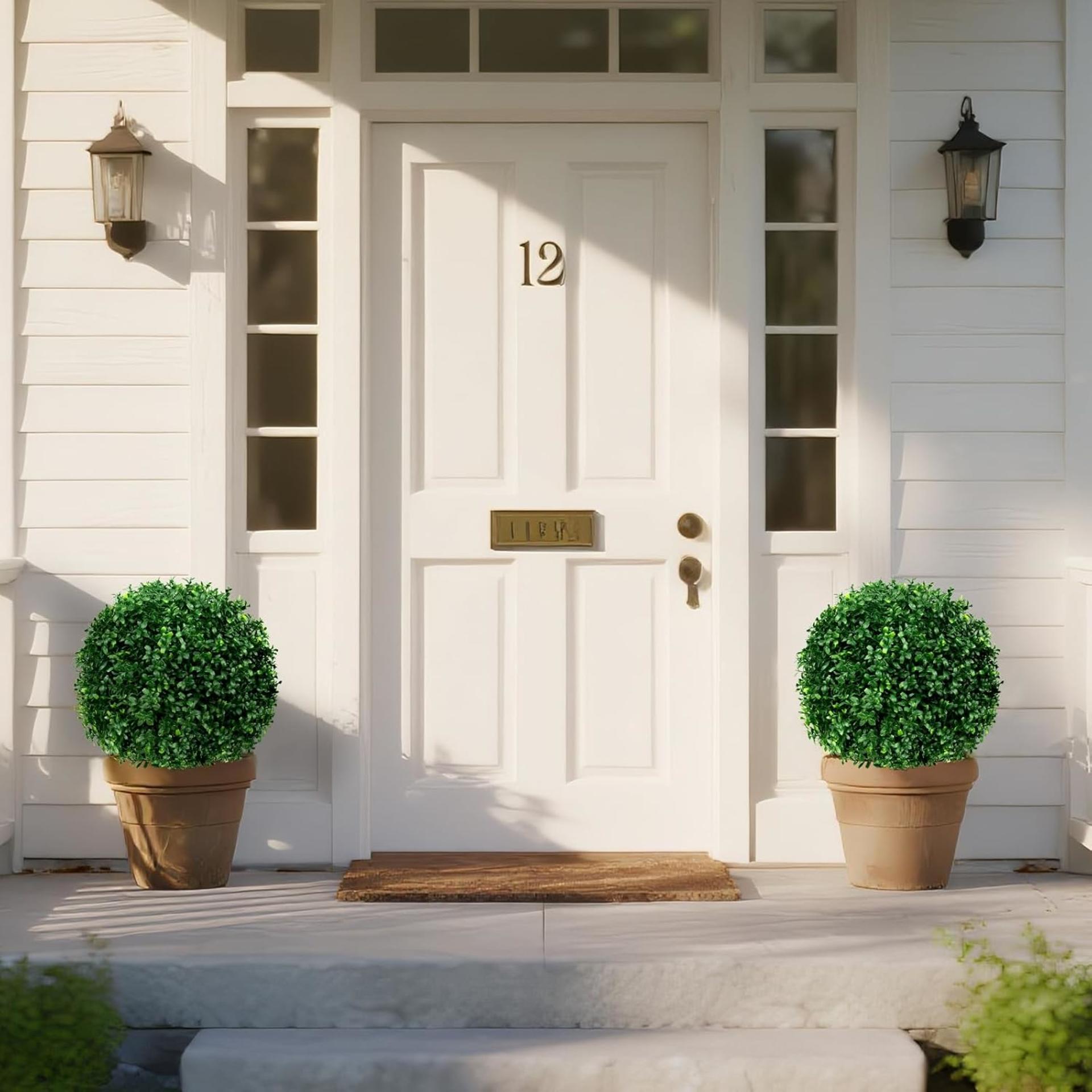 Set of 2 Artificial Boxwood Topiary Ball Trees, 23" UV Resistant Outdoor Faux Shrubs with Spikes - 2