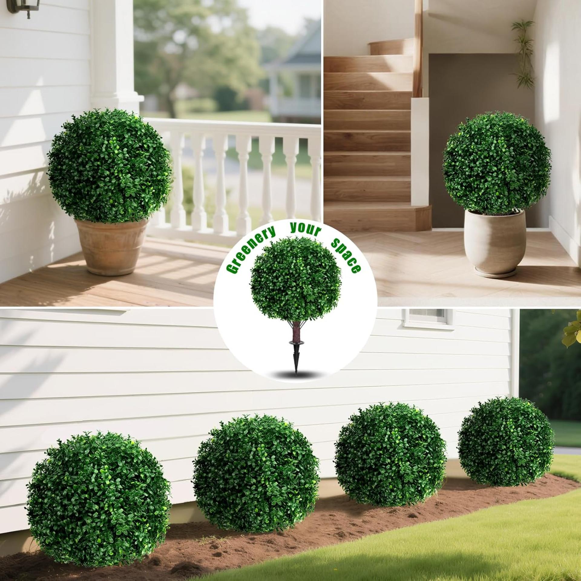 Set of 2 Artificial Boxwood Topiary Ball Trees, 23" UV Resistant Outdoor Faux Shrubs with Spikes - 4