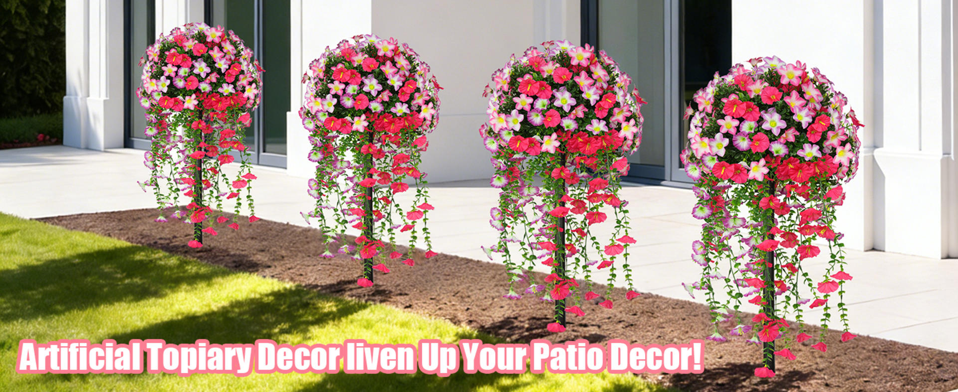 Set of 2 Artificial Boxwood Topiary Ball Trees, 23" UV Resistant Outdoor Faux Shrubs with Spikes detail 6