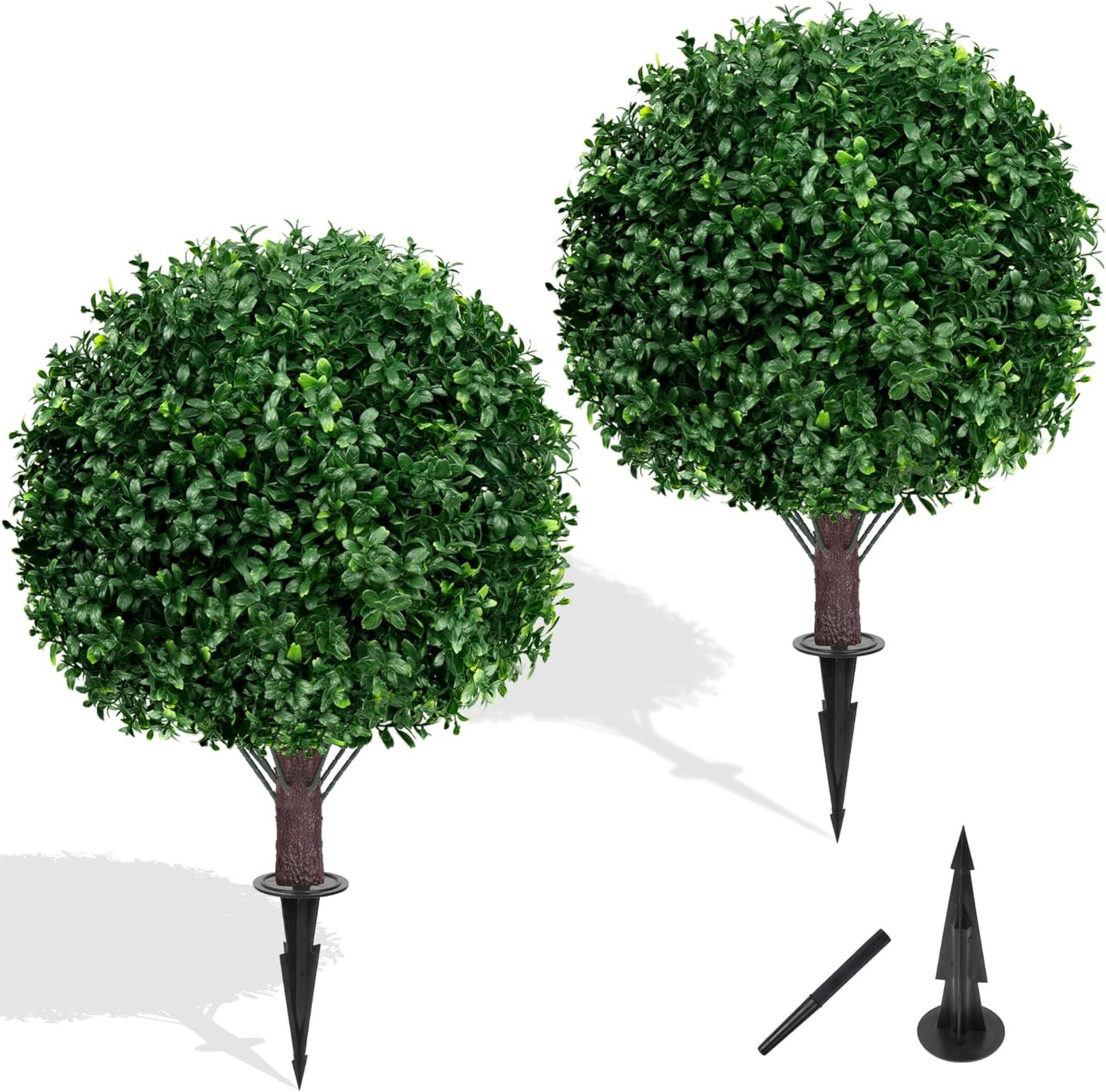 Set of 2 Artificial Boxwood Topiary Ball Trees, 23" UV Resistant Outdoor Faux Shrubs with Spikes - 8