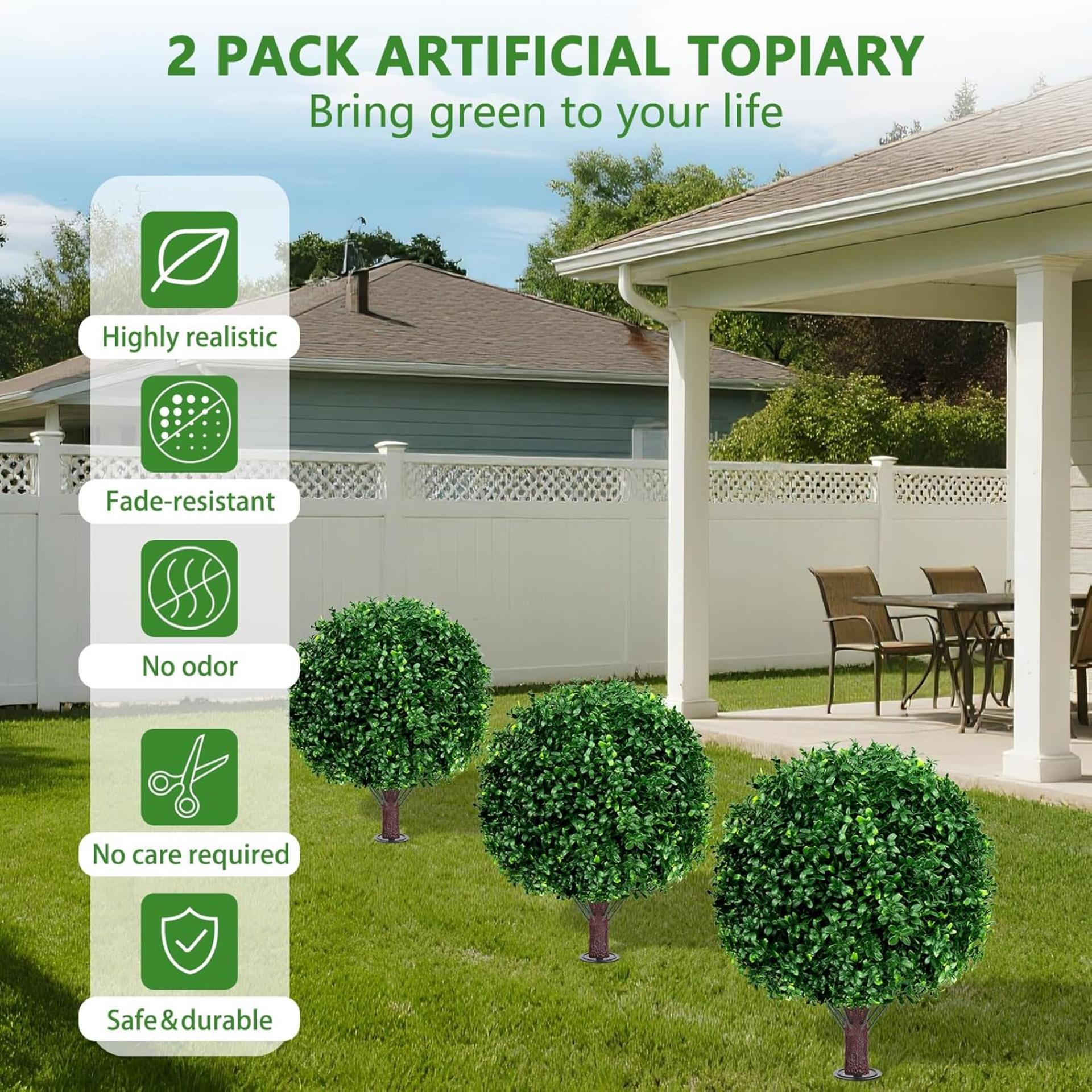 Set of 2 Artificial Boxwood Topiary Ball Trees, 23" UV Resistant Outdoor Faux Shrubs with Spikes - 10