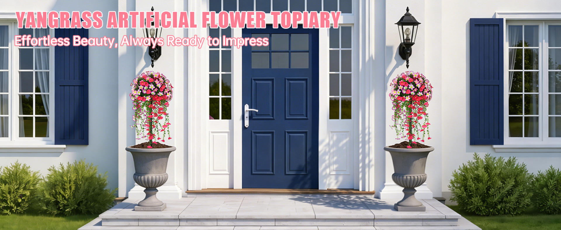 Set of 2 Artificial Boxwood Topiary Ball Trees, 23" UV Resistant Outdoor Faux Shrubs with Spikes detail 7