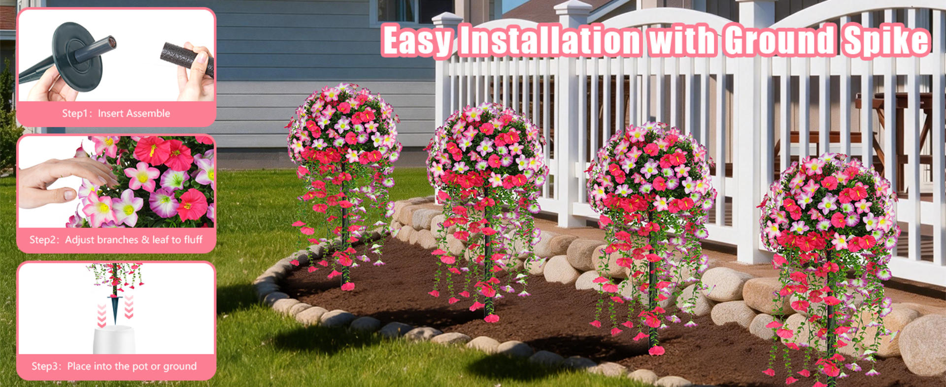 Set of 2 Artificial Boxwood Topiary Ball Trees, 23" UV Resistant Outdoor Faux Shrubs with Spikes detail 9