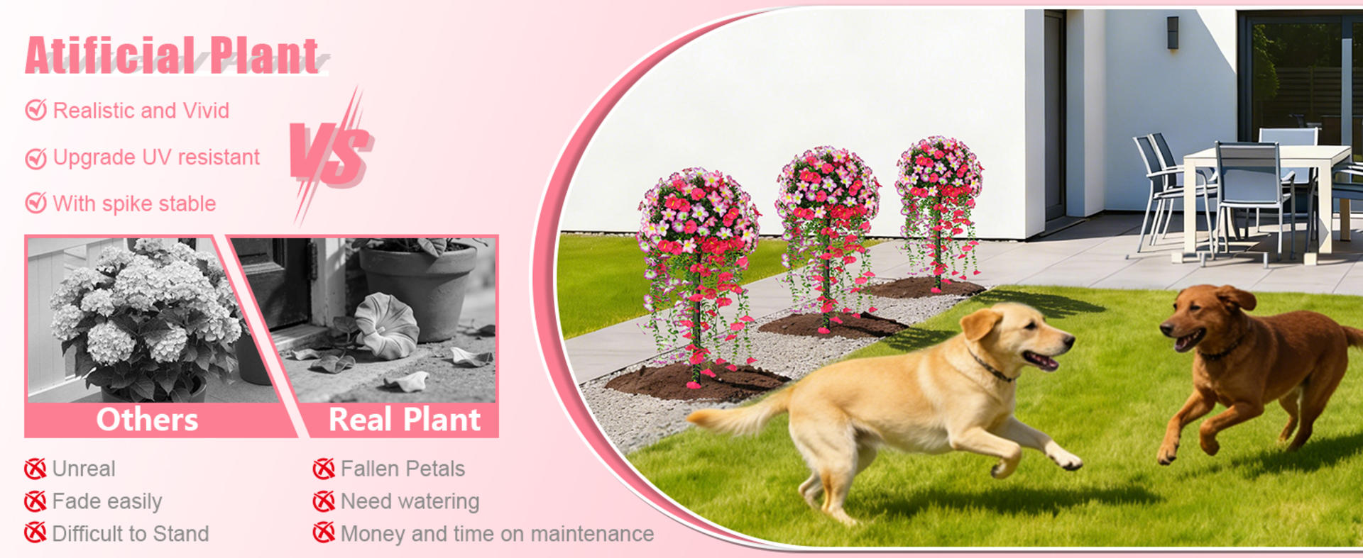 Set of 2 Artificial Boxwood Topiary Ball Trees, 23" UV Resistant Outdoor Faux Shrubs with Spikes detail 10