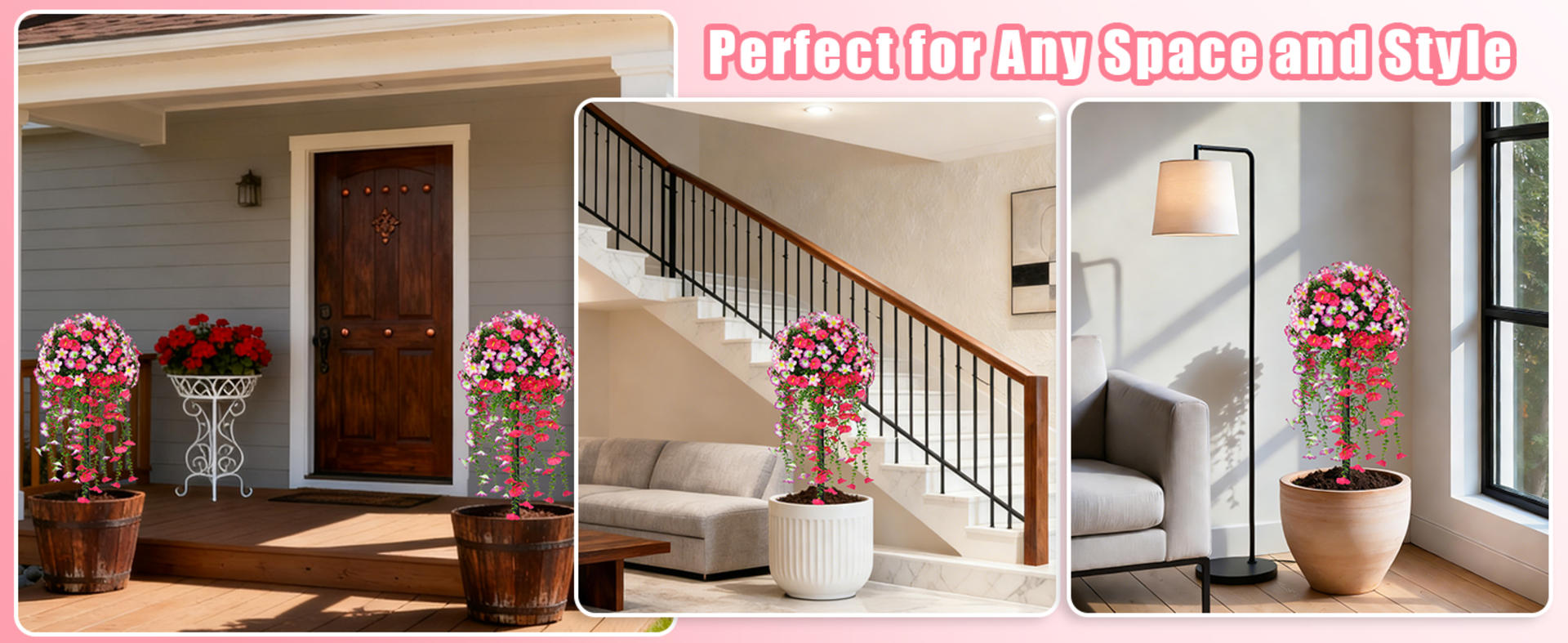 Set of 2 Artificial Boxwood Topiary Ball Trees, 23" UV Resistant Outdoor Faux Shrubs with Spikes detail 11