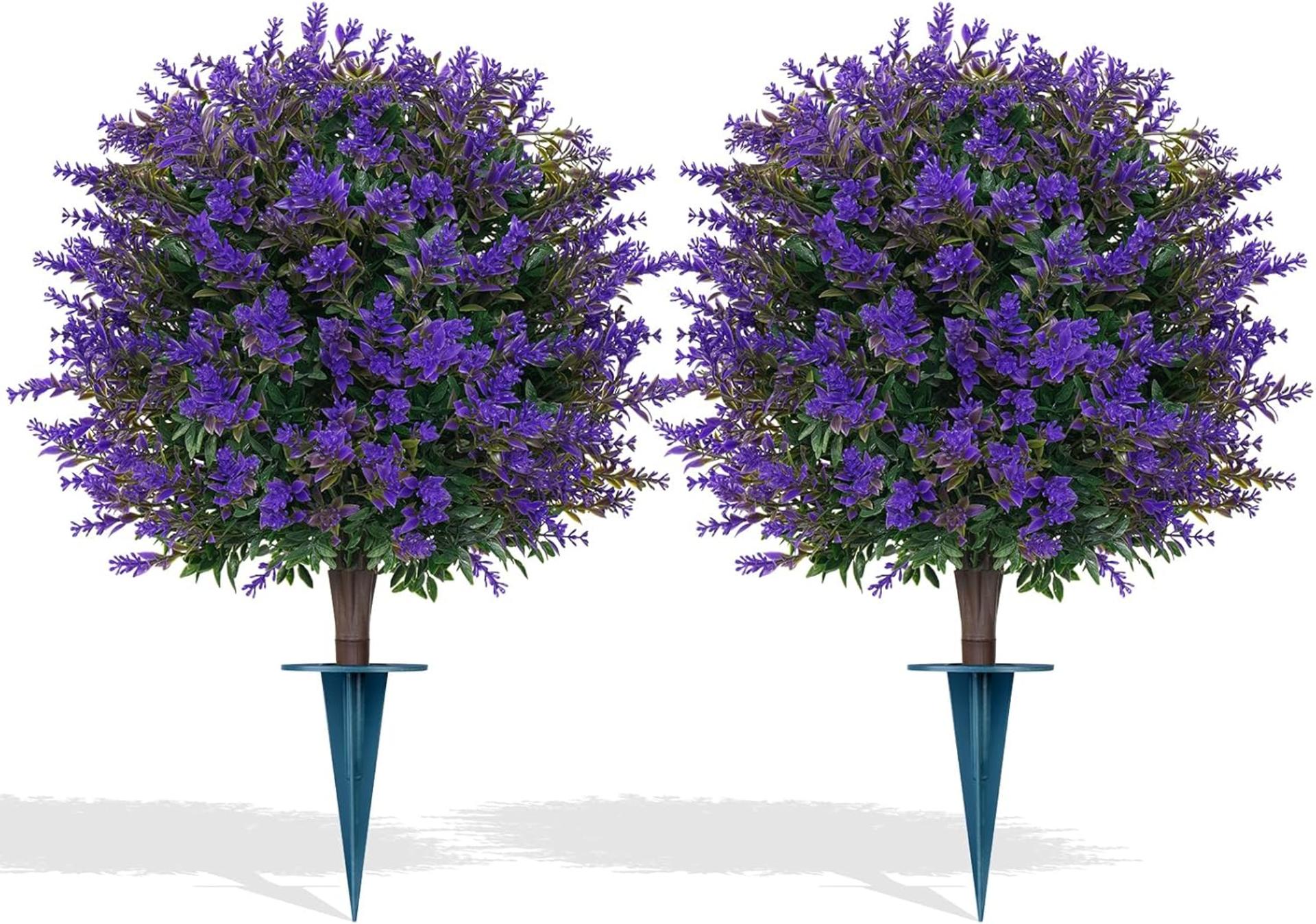 Set of 2 Artificial Lavender Topiary Balls with Stakes, UV Resistant Faux Boxwood Trees