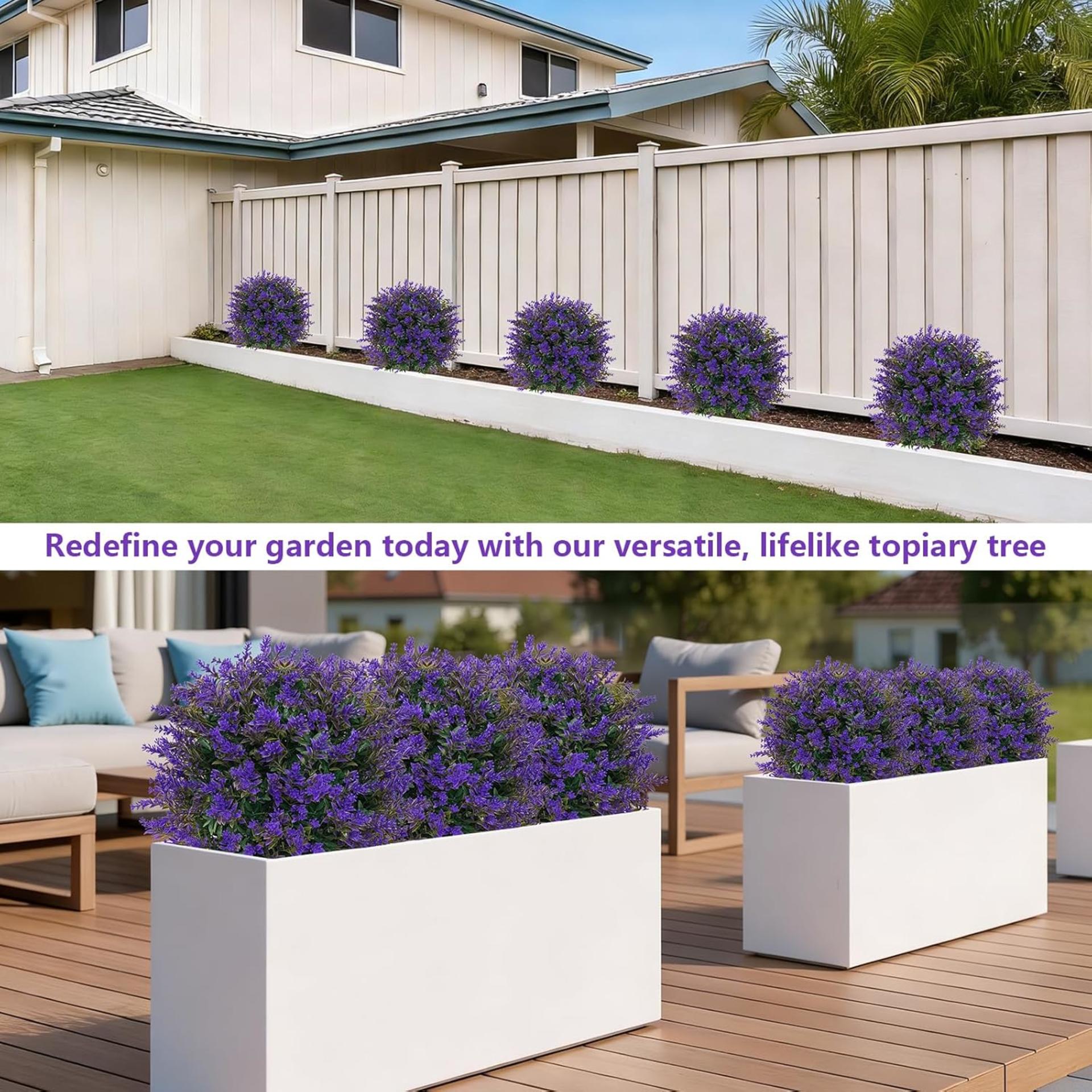 Set of 2 Artificial Lavender Topiary Balls with Stakes, UV Resistant Faux Boxwood Trees - 5