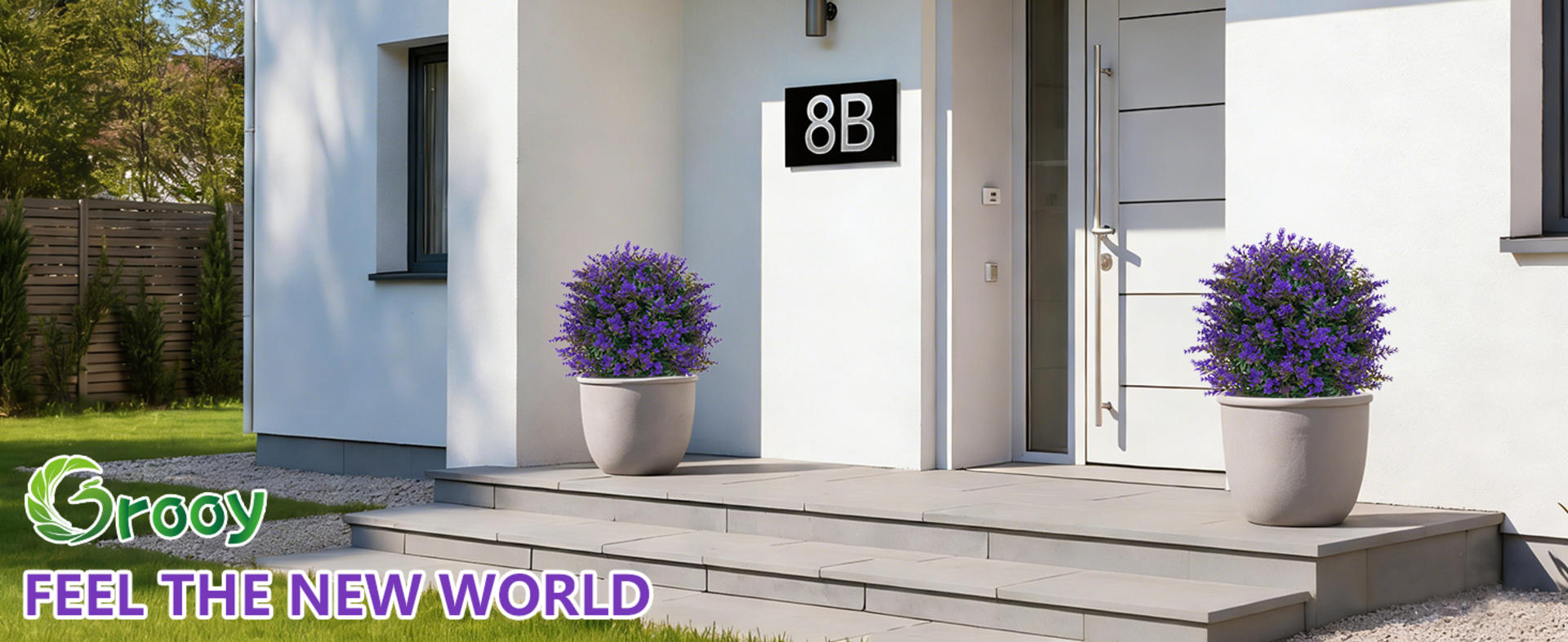 Set of 2 Artificial Lavender Topiary Balls with Stakes, UV Resistant Faux Boxwood Trees detail 1