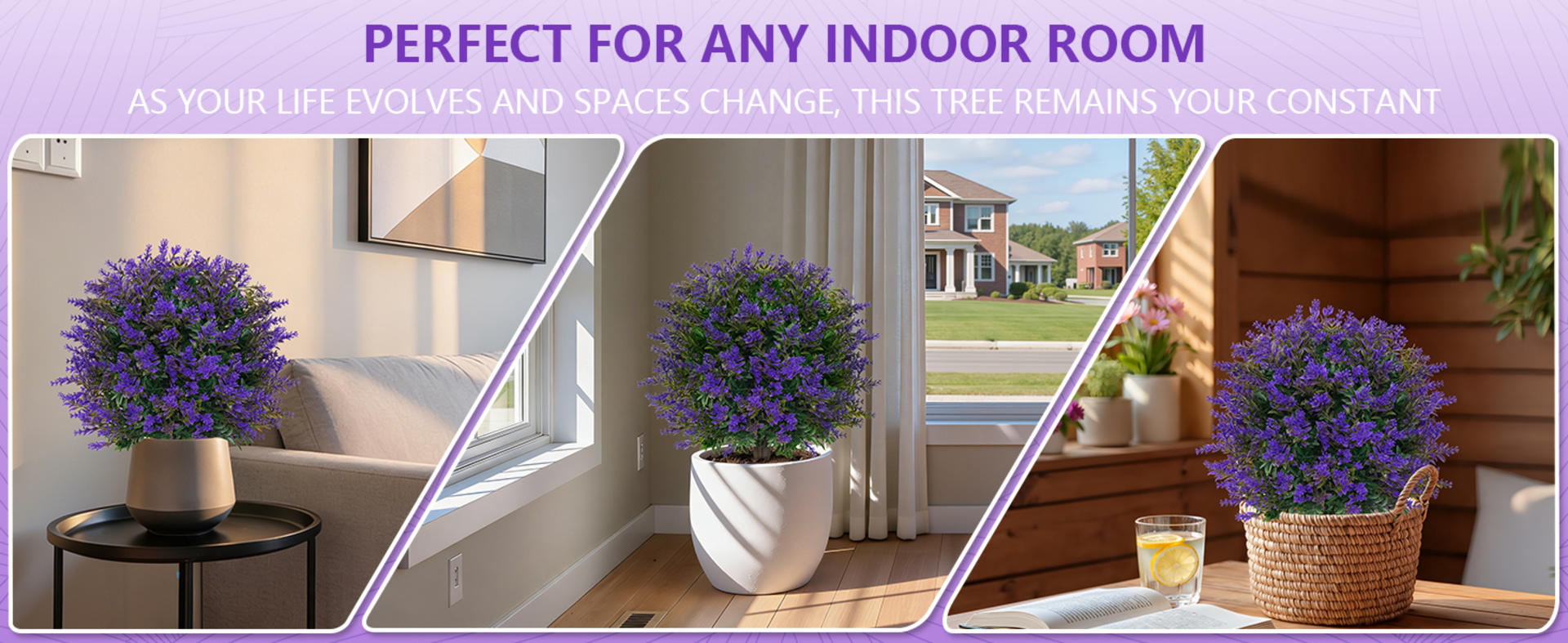 Set of 2 Artificial Lavender Topiary Balls with Stakes, UV Resistant Faux Boxwood Trees detail 4