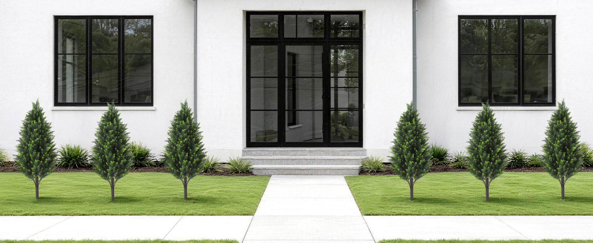 3FT Artificial Cedar Topiary Trees Set of 2, UV Resistant Faux Plants with Dual Bases for Porch Decor detail 1