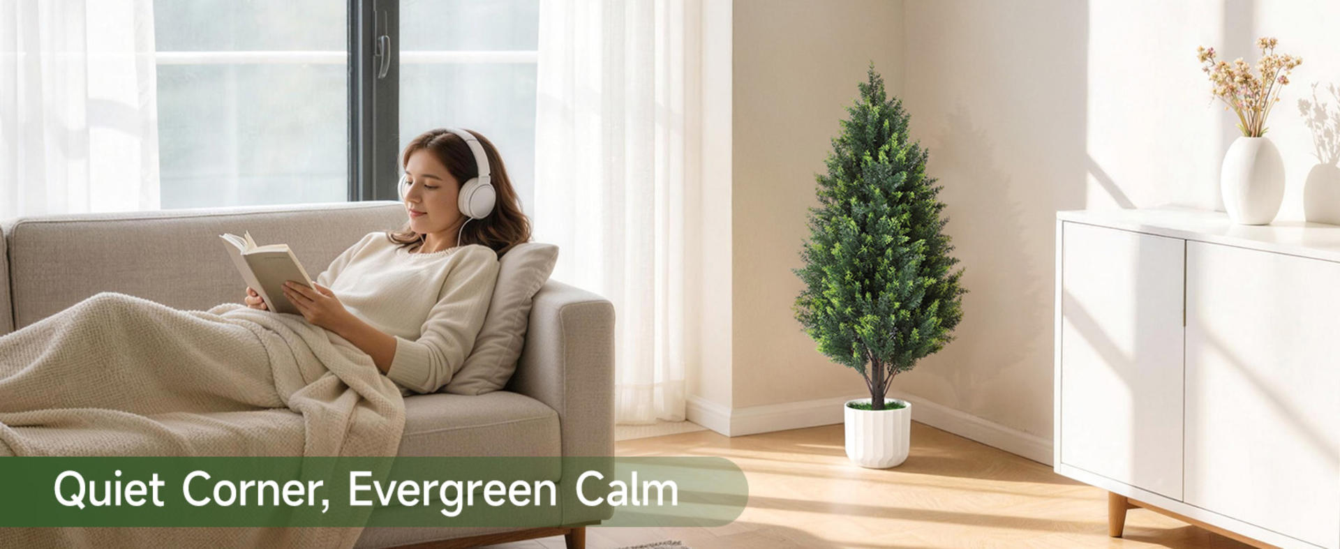 3FT Artificial Cedar Topiary Trees Set of 2, UV Resistant Faux Plants with Dual Bases for Porch Decor detail 2