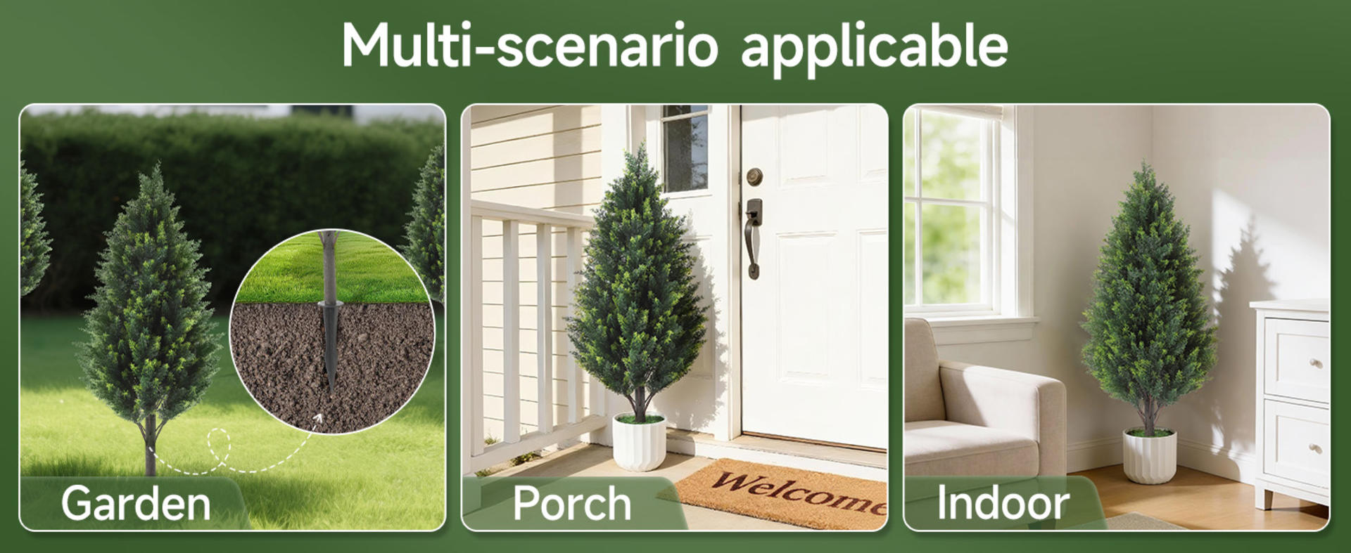 3FT Artificial Cedar Topiary Trees Set of 2, UV Resistant Faux Plants with Dual Bases for Porch Decor detail 5