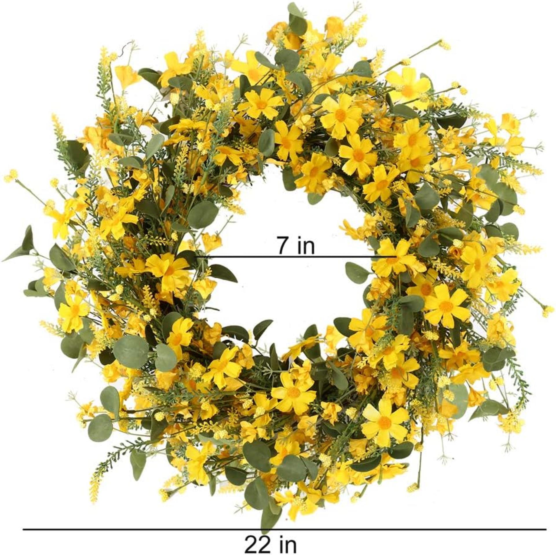 22 Inch Artificial Spring Wreath with Yellow Daisies and Lavender for Front Door Home Decor - 4