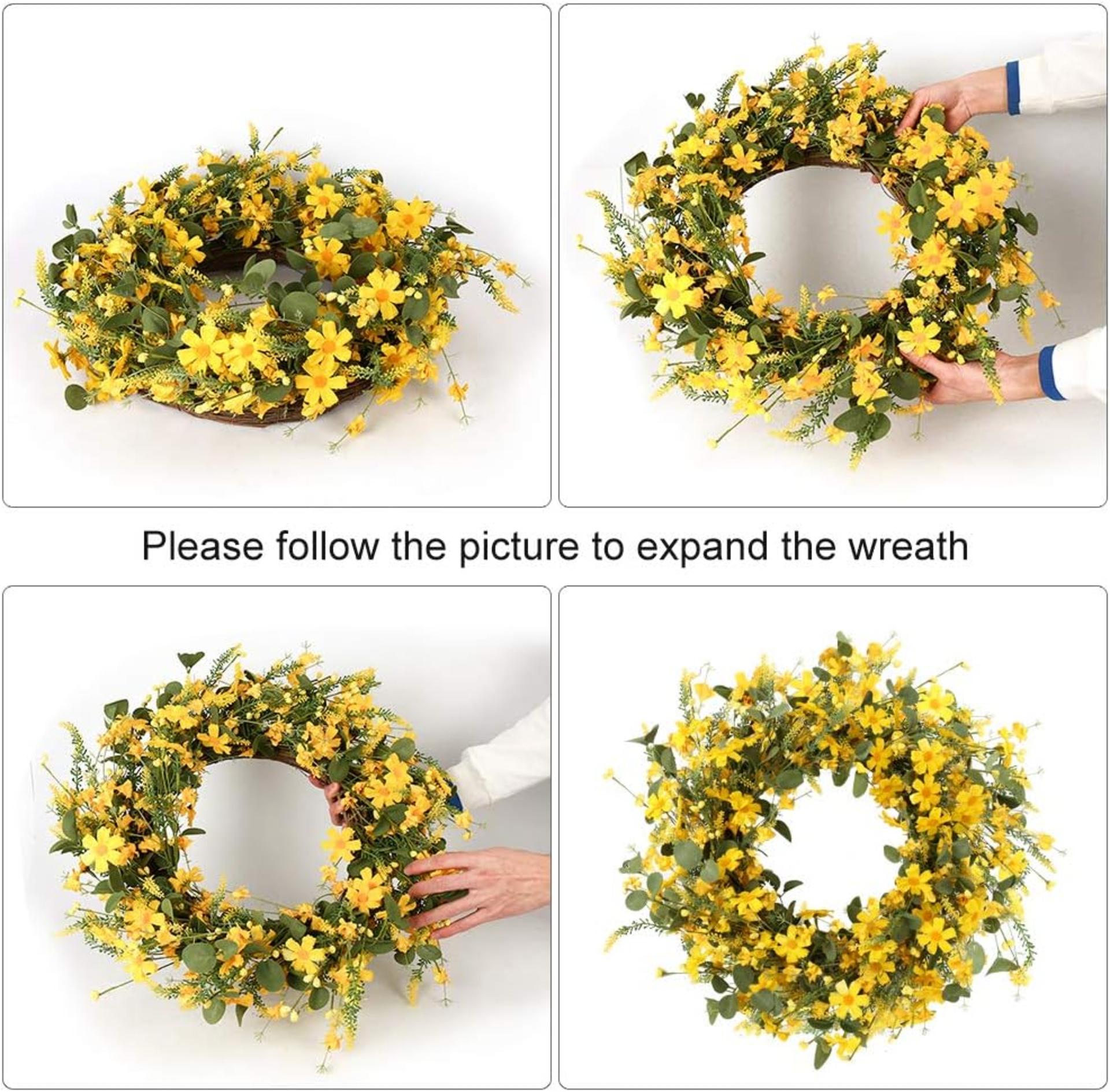 22 Inch Artificial Spring Wreath with Yellow Daisies and Lavender for Front Door Home Decor - 6