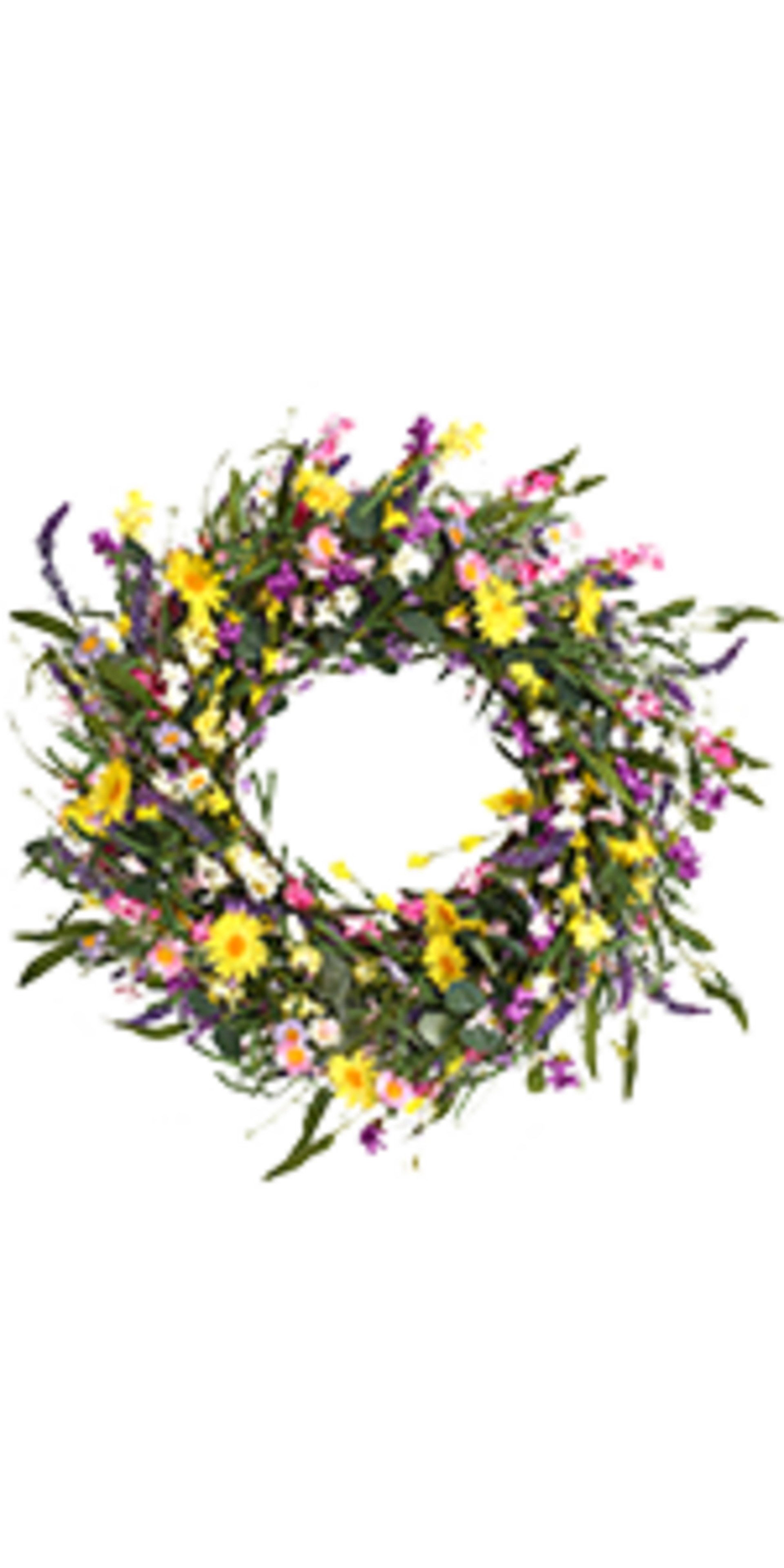 22 Inch Artificial Spring Wreath with Yellow Daisies and Lavender for Front Door Home Decor detail 6