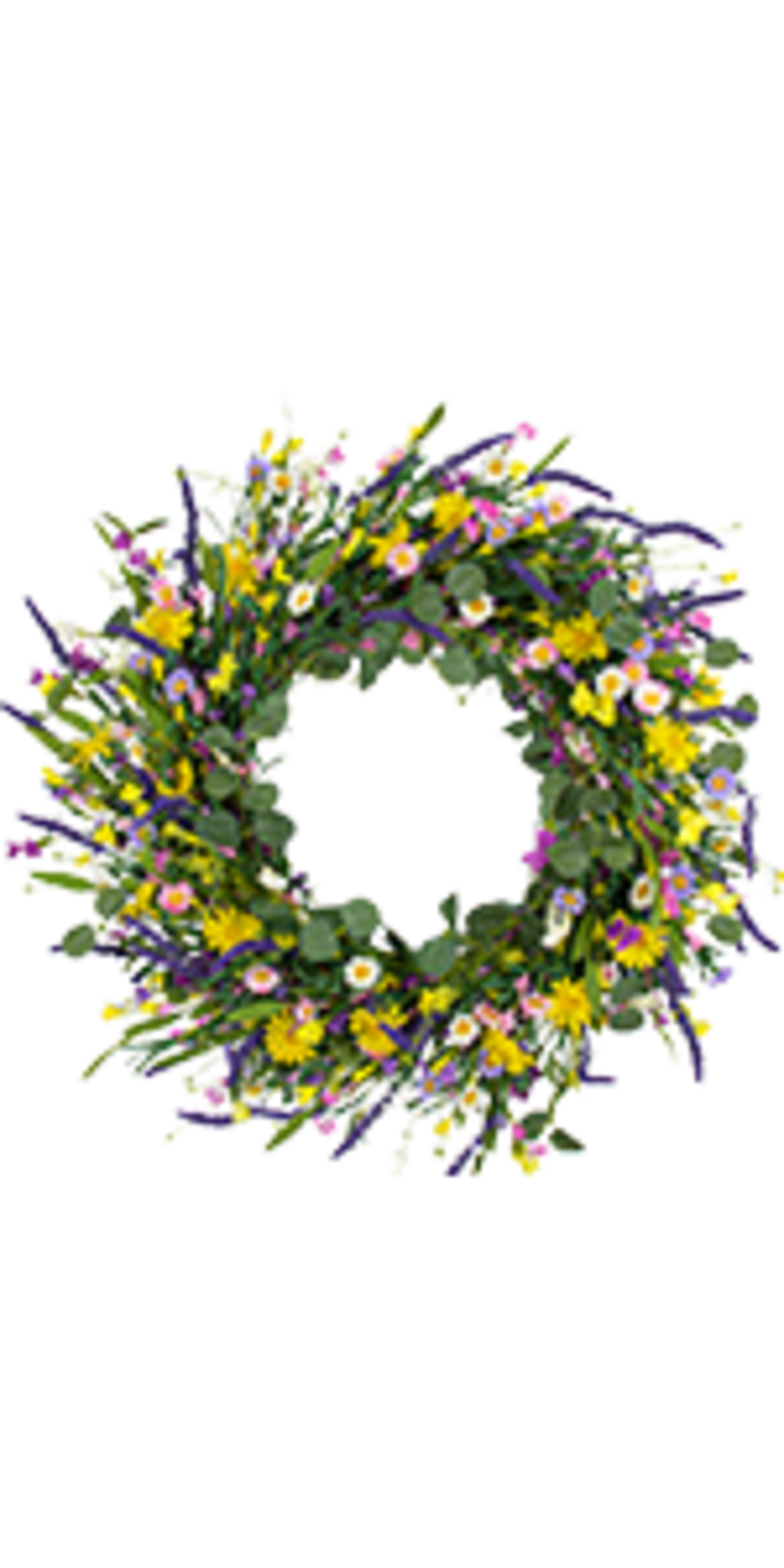 22 Inch Artificial Spring Wreath with Yellow Daisies and Lavender for Front Door Home Decor detail 8