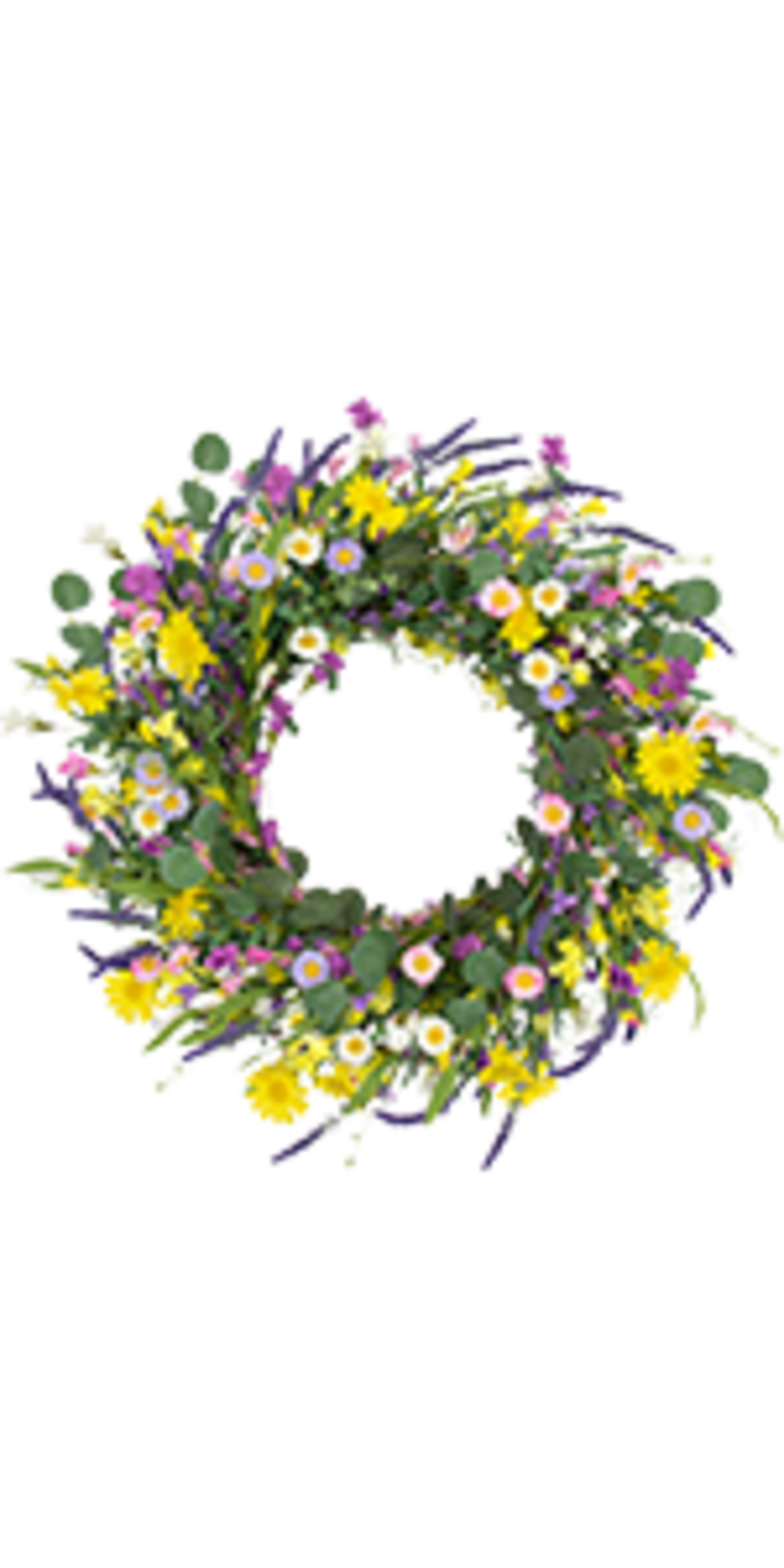 22 Inch Artificial Spring Wreath with Yellow Daisies and Lavender for Front Door Home Decor detail 7