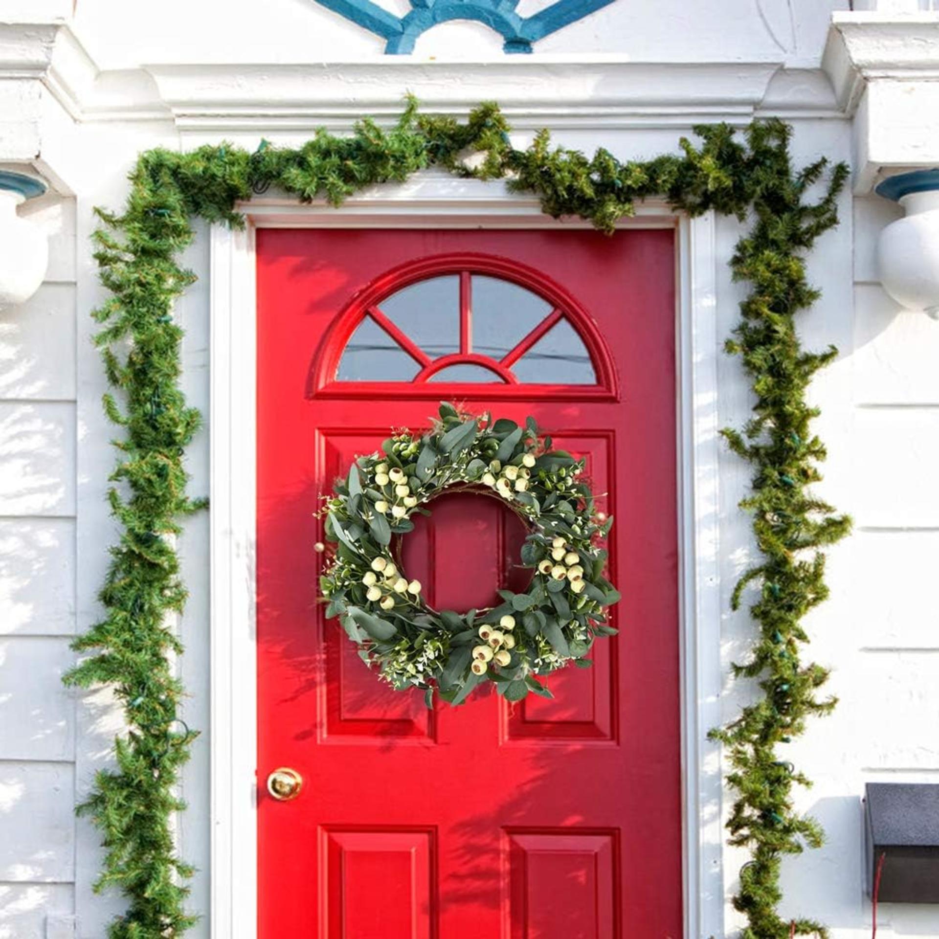 20 Inch Artificial Eucalyptus Wreath with Berries for Front Door All Seasons Home Decor - 5
