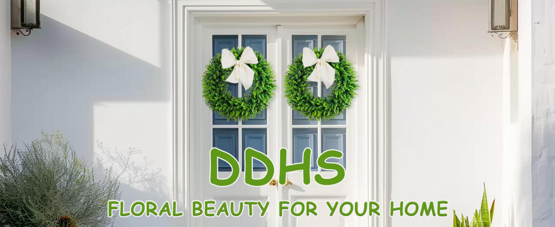 20'' Artificial Boxwood Wreath for Front Door - Year Round Greenery with Hello Sign detail 1