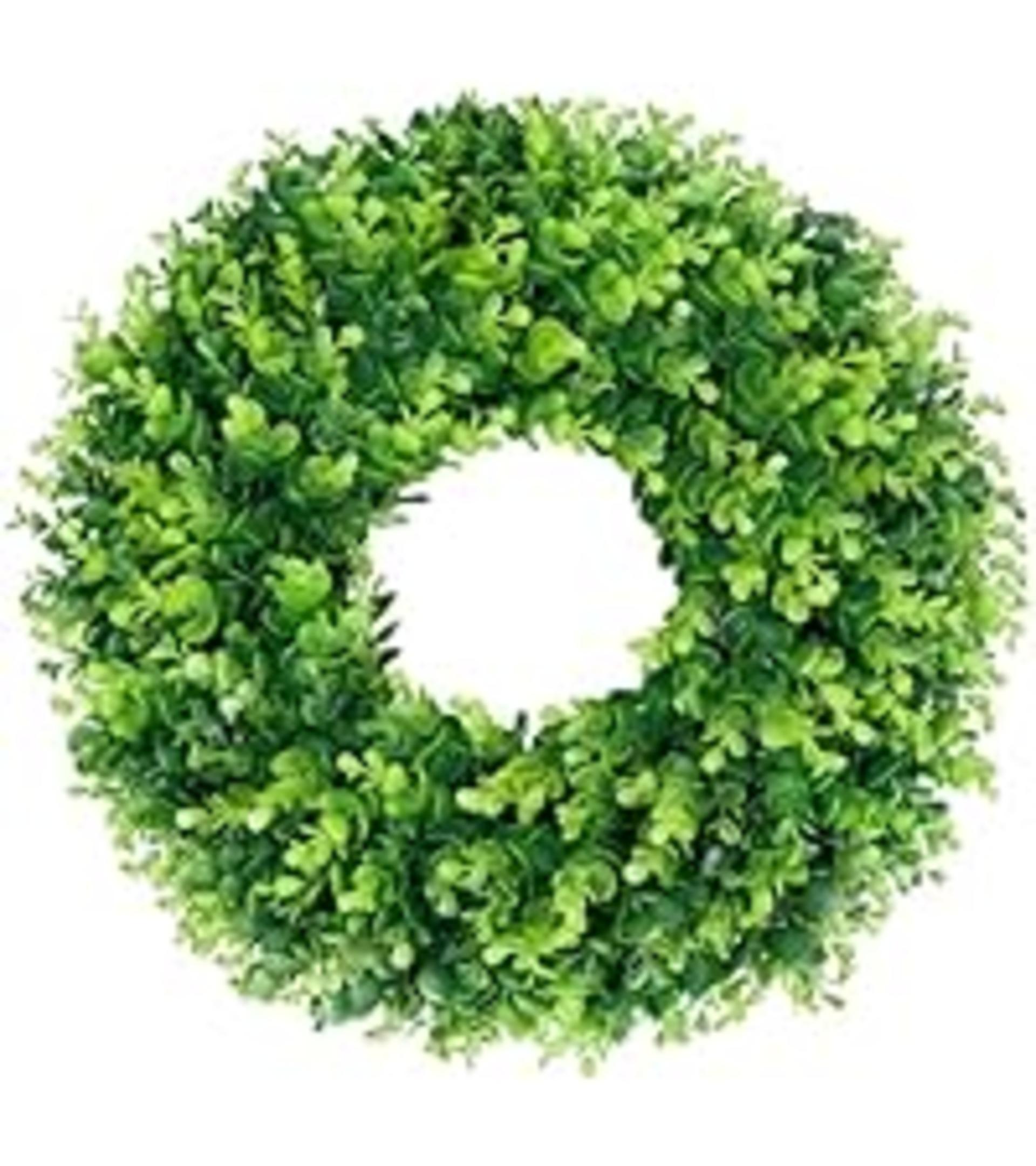 20'' Artificial Boxwood Wreath for Front Door - Year Round Greenery with Hello Sign detail 8